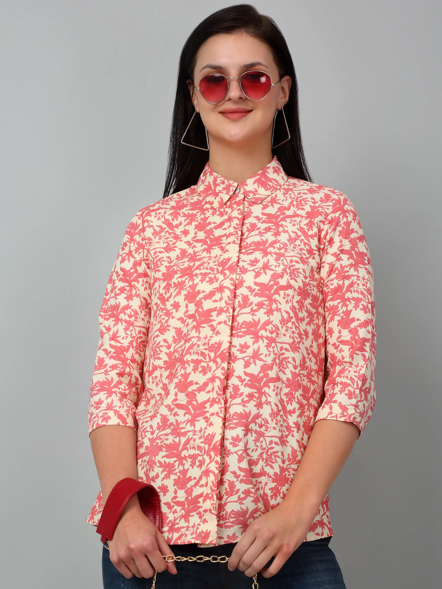 Women's Casual  Multi Color Floral Print Spread Collar Tunic - Image 5