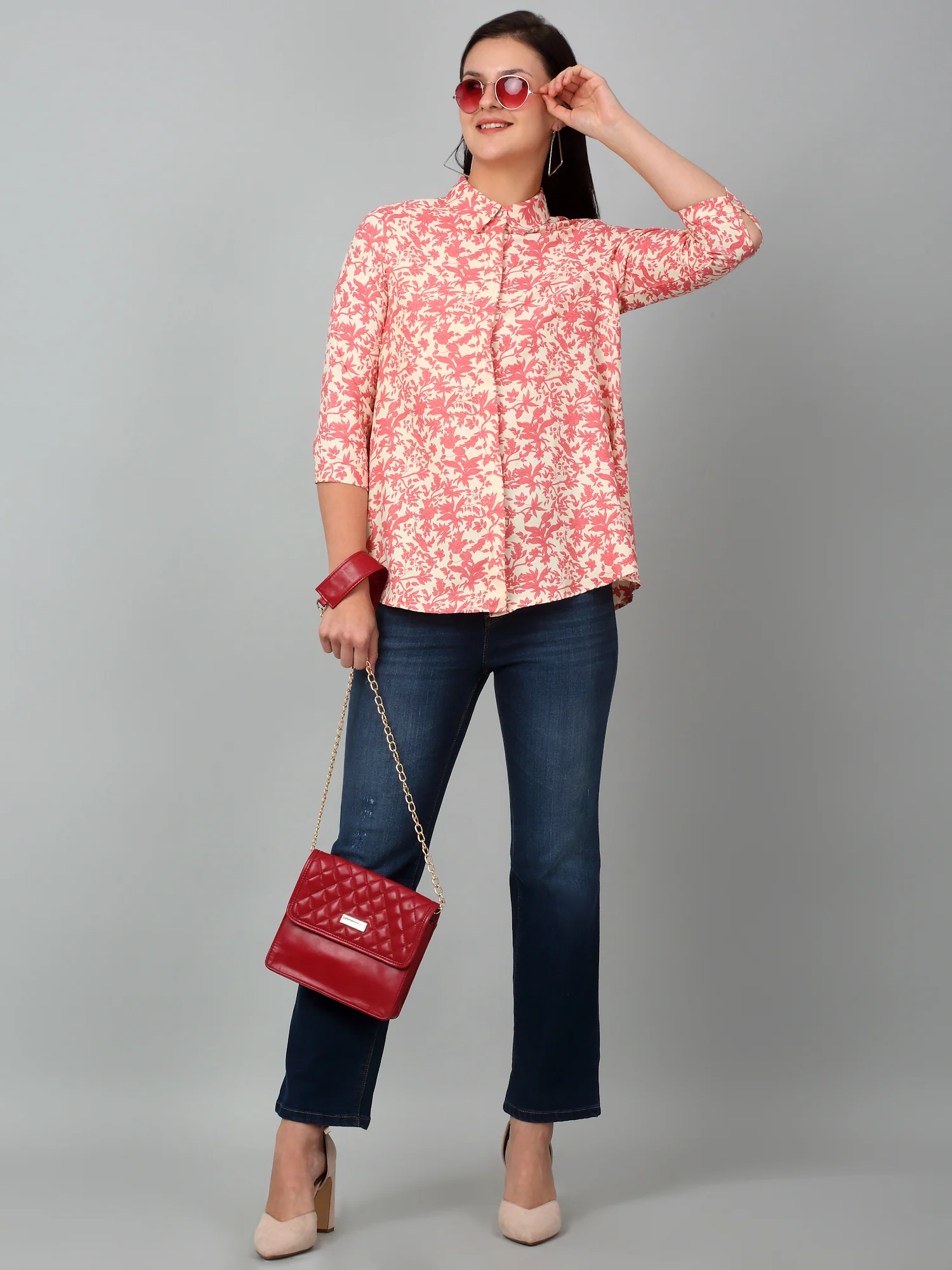 Women's Casual  Multi Color Floral Print Spread Collar Tunic - Image 6