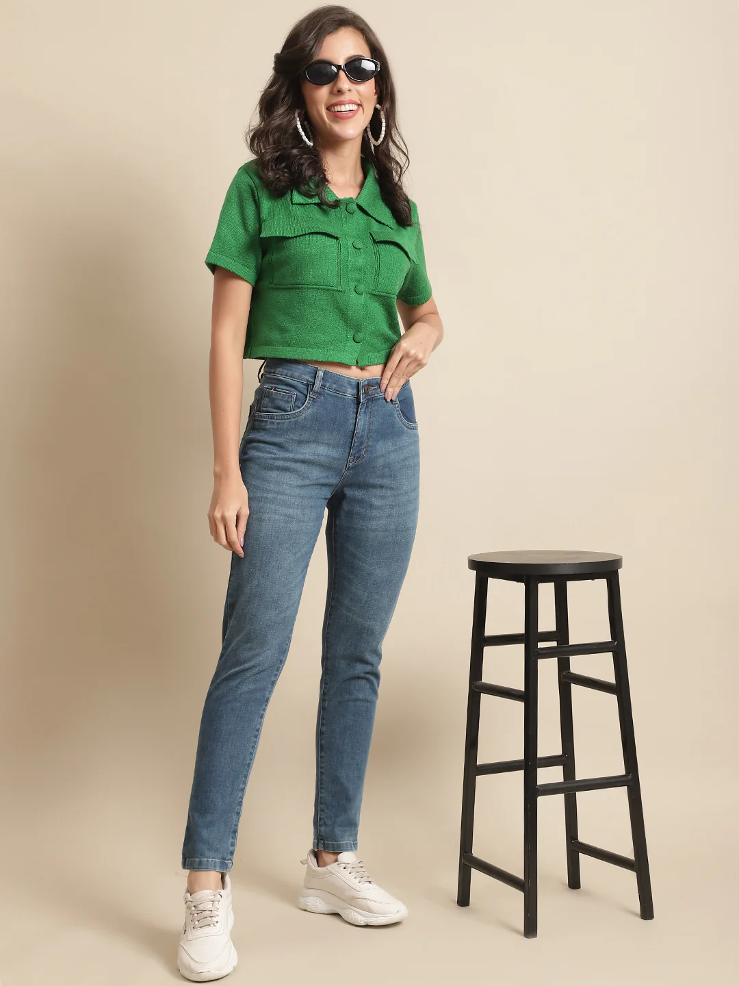 Women's Casual Skinny Fit Dirty Green Heavy Fade Mid rise Jeans - Image 5