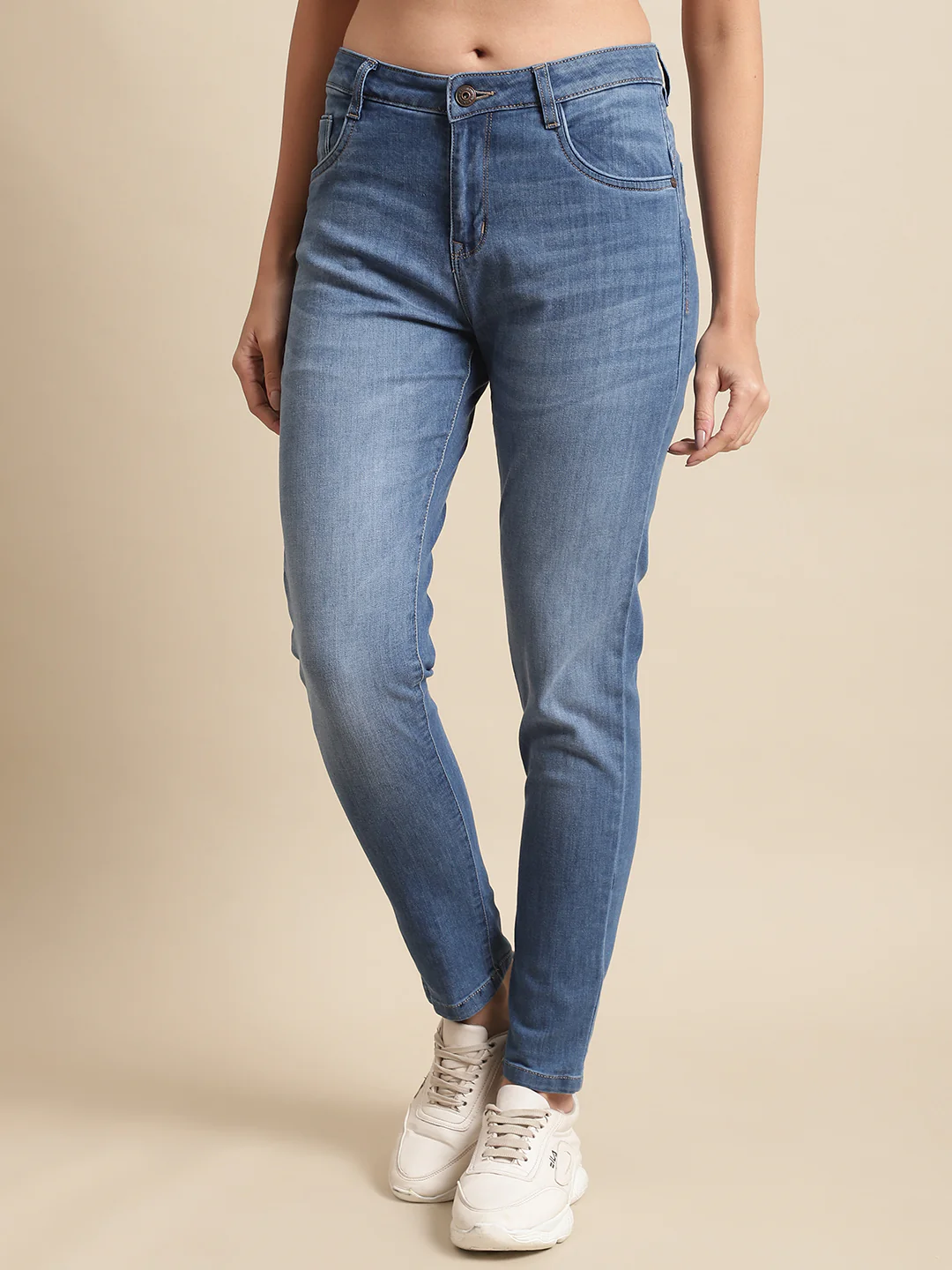 Women's Casual Skinny Fit Dirty Green Heavy Fade Mid rise Jeans - Image 3