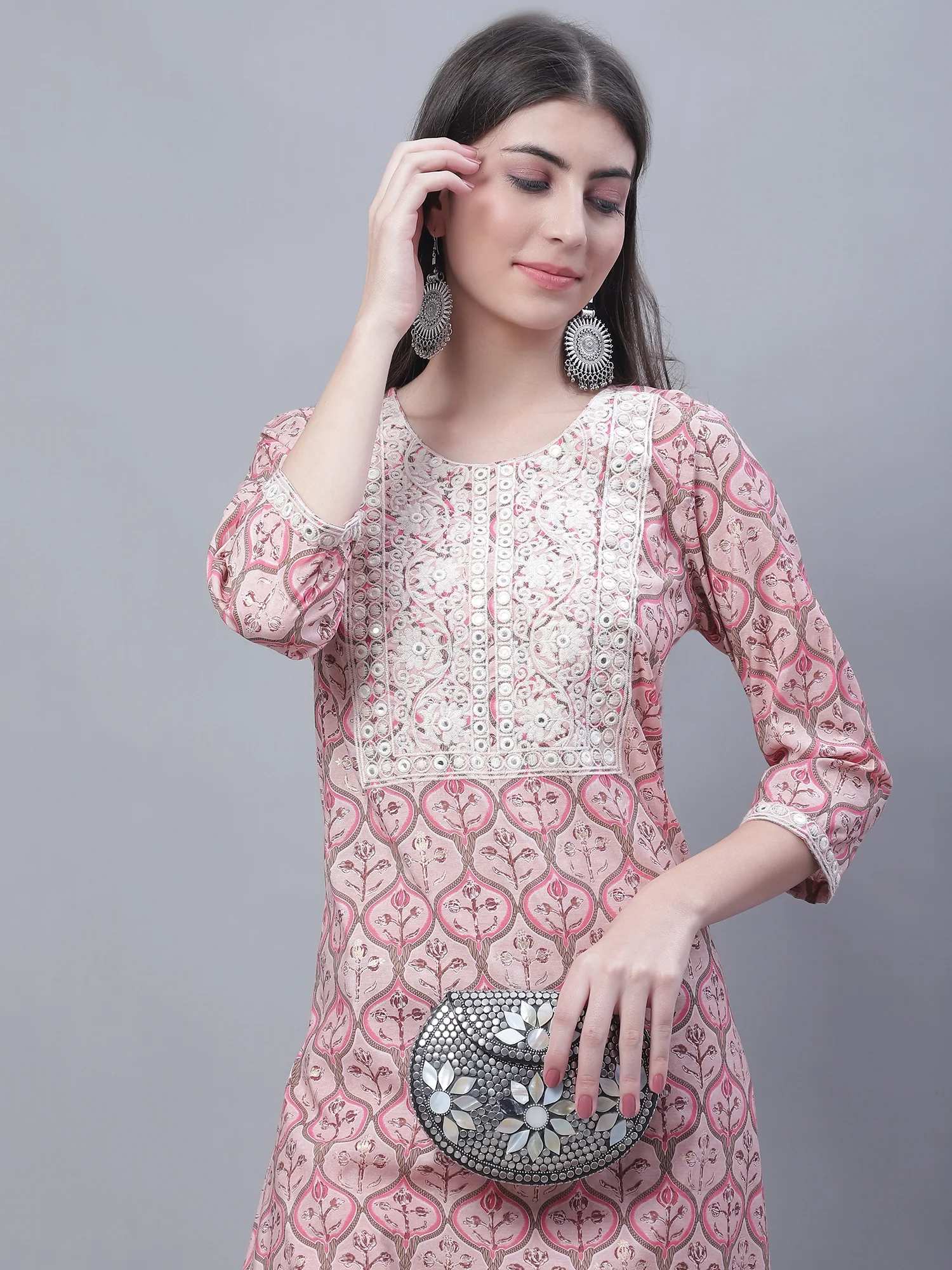 Women's Casual  Pink Printed & Embroidered  Palazzo Set - Image 6