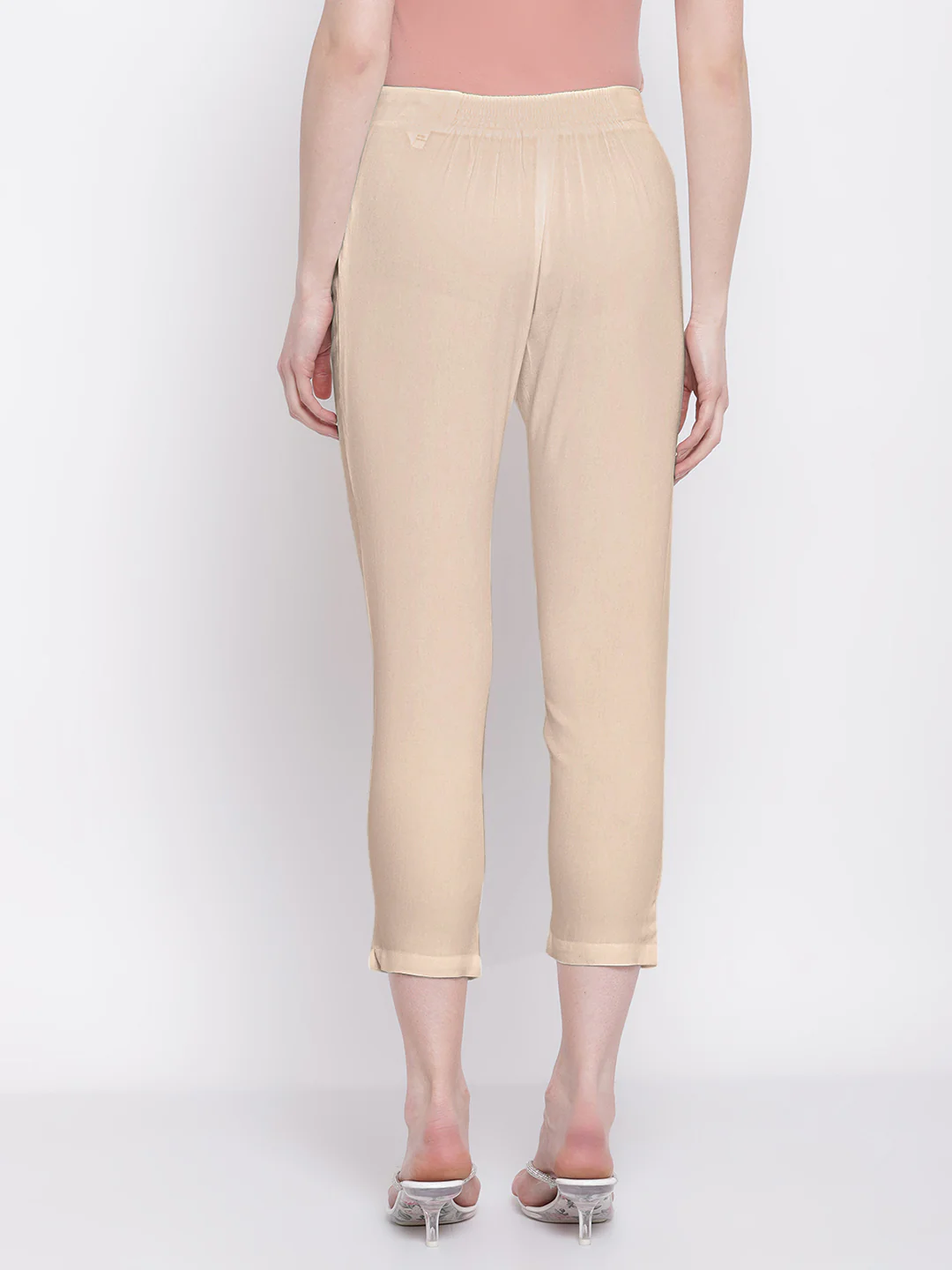 Women's Regular Slim Fit Beige Flat Front Mid rise Ethnic Pant - Image 2