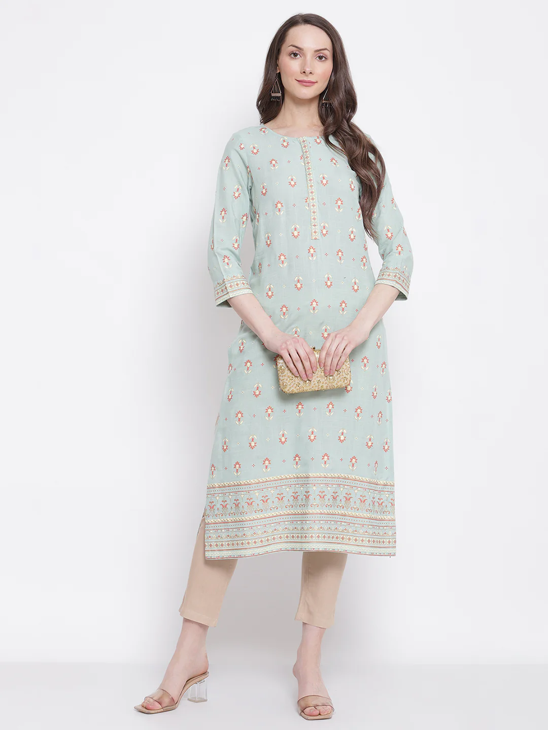Women's Regular Slim Fit Beige Flat Front Mid rise Ethnic Pant - Image 6