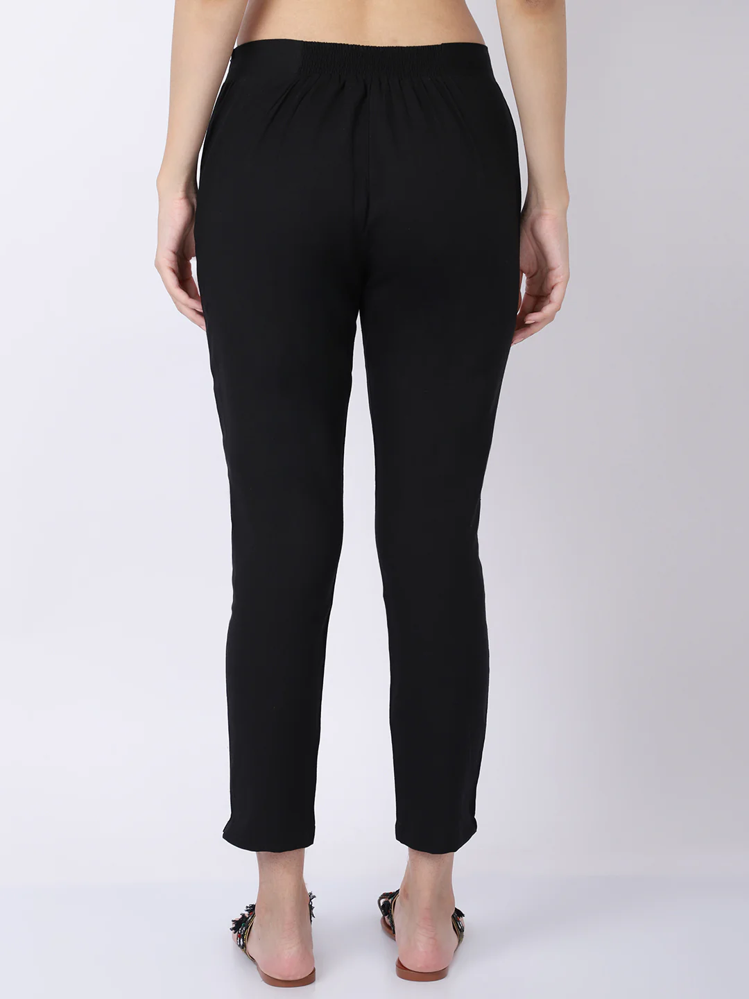 Women's Regular Regular Fit Black Flat Front Mid rise Ethnic Pant - Image 2