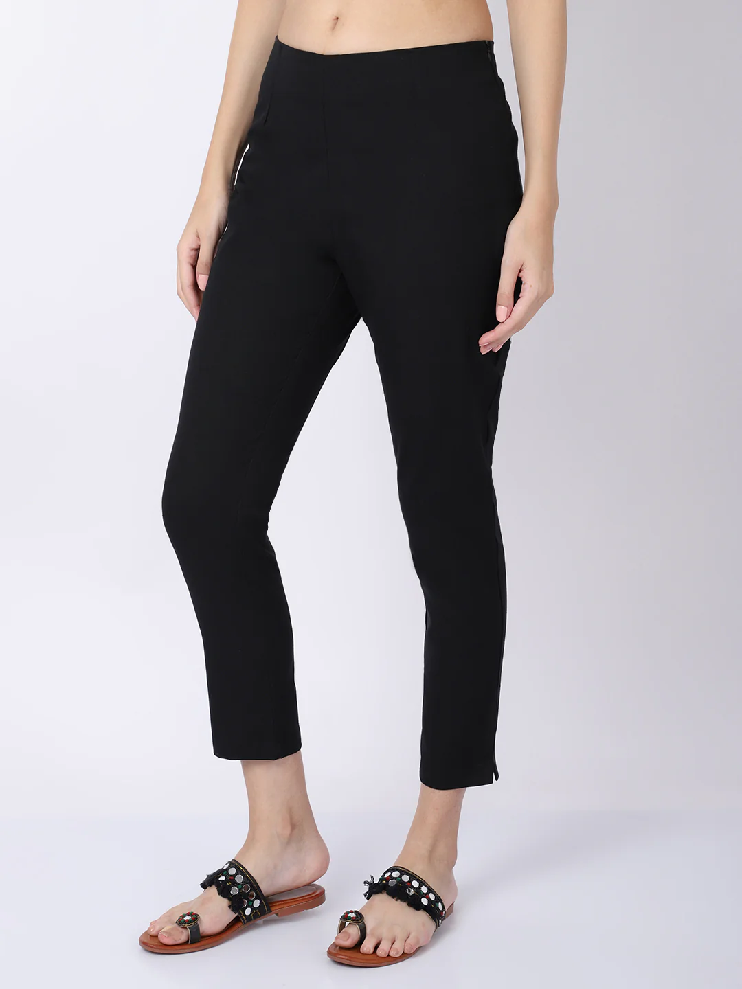 Women's Regular Regular Fit Black Flat Front Mid rise Ethnic Pant - Image 3