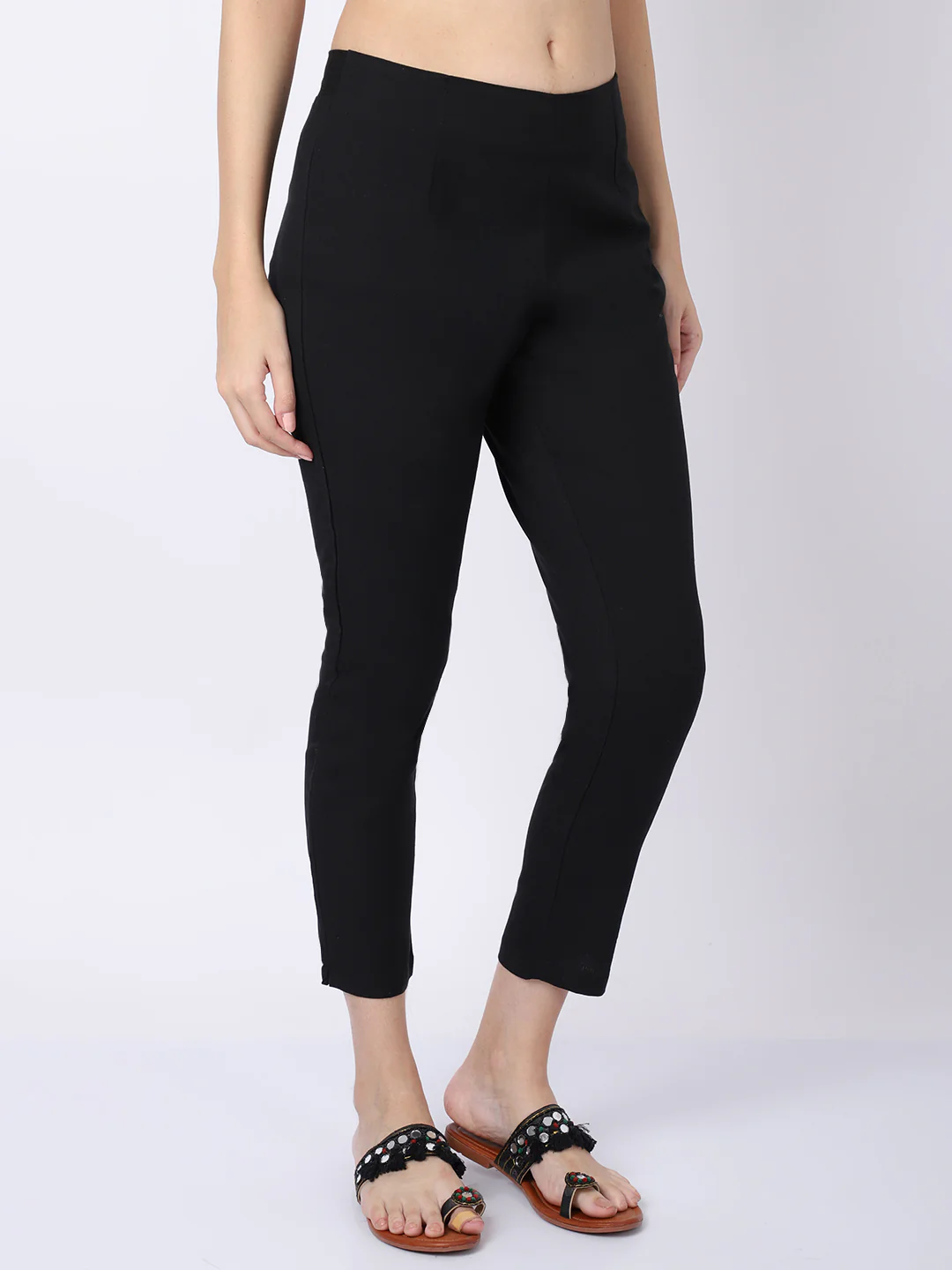 Women's Regular Regular Fit Black Flat Front Mid rise Ethnic Pant - Image 4