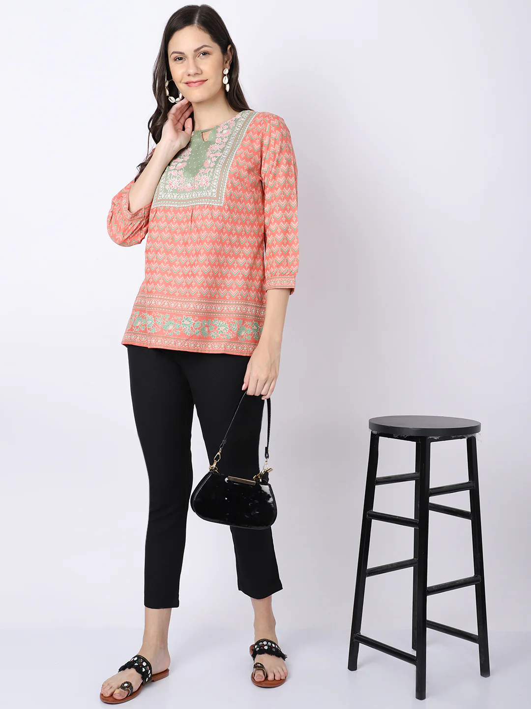 Women's Regular Regular Fit Black Flat Front Mid rise Ethnic Pant - Image 5