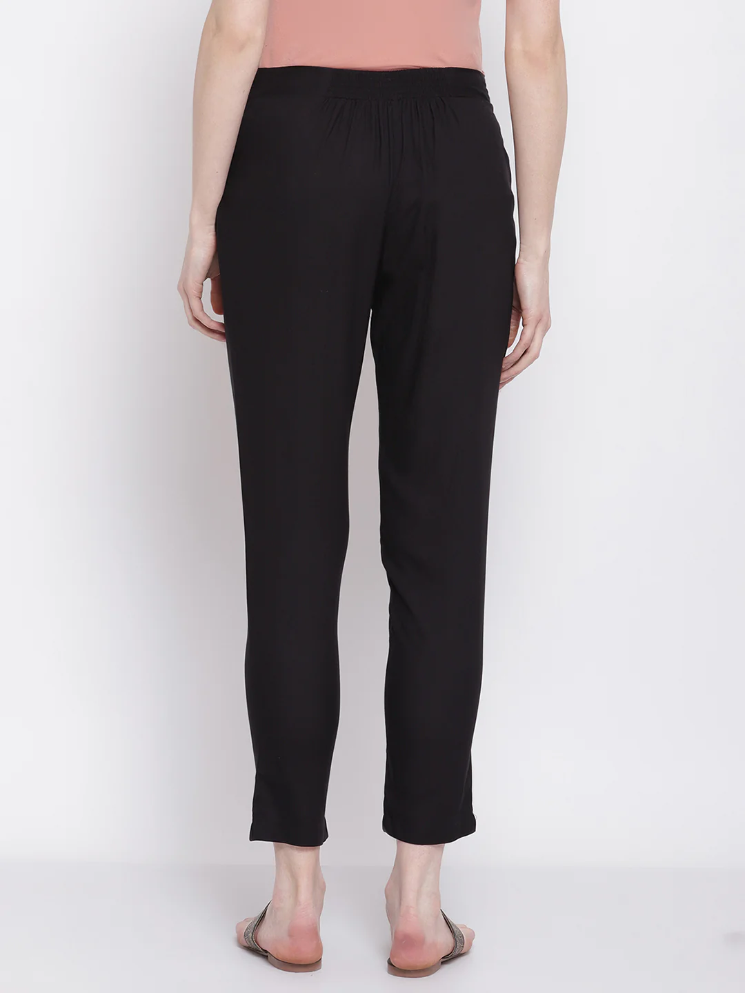 Women's Regular Slim Fit Black Flat Front Mid rise Ethnic Pant - Image 2