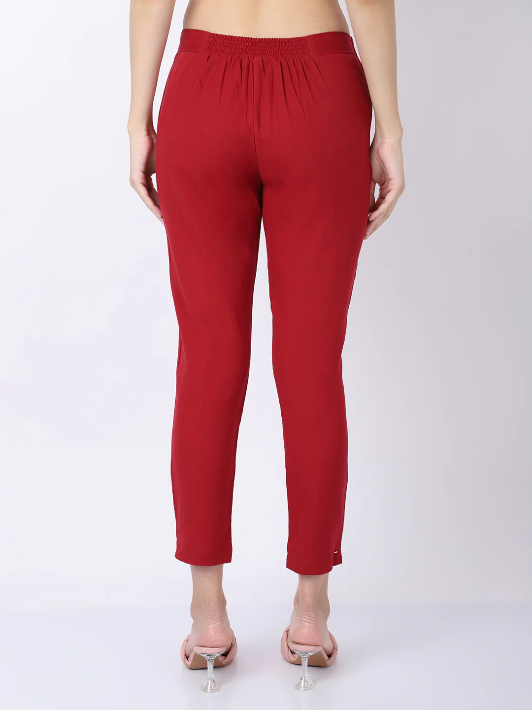 Women's Regular Regular Fit Maroon Flat Front Mid rise Ethnic Pant - Image 2