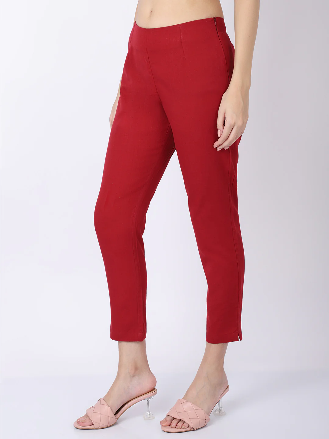 Women's Regular Regular Fit Maroon Flat Front Mid rise Ethnic Pant - Image 3