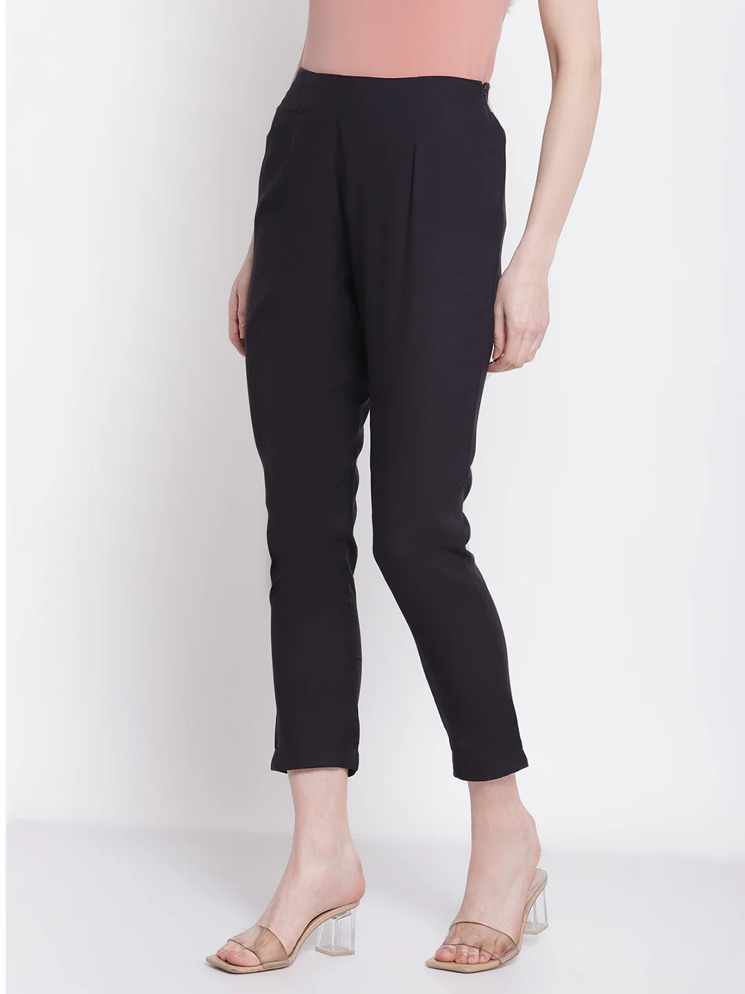 Women's Regular Slim Fit Navy Blue Flat Front Mid rise Ethnic Pant - Image 3