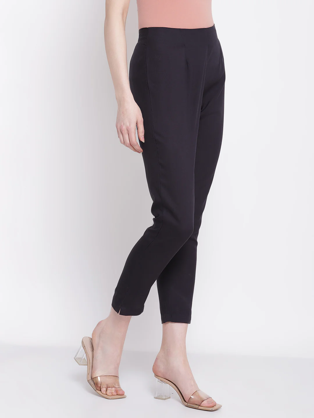 Women's Regular Slim Fit Navy Blue Flat Front Mid rise Ethnic Pant - Image 4