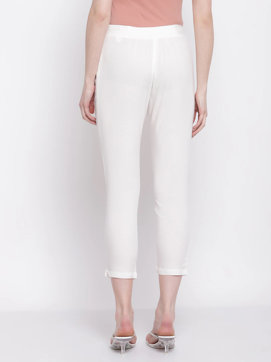 Women's Regular Slim Fit Offwhite Flat Front Mid rise Ethnic Pant - Image 2