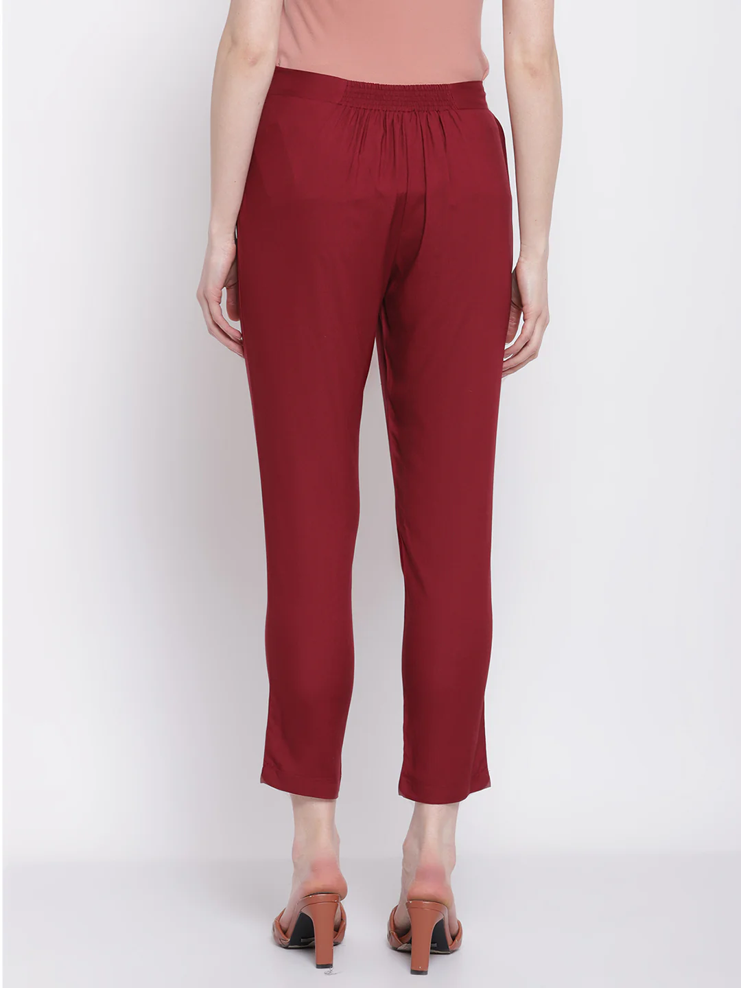 Women's Regular Slim Fit Wine Flat Front Mid rise Ethnic Pant - Image 2