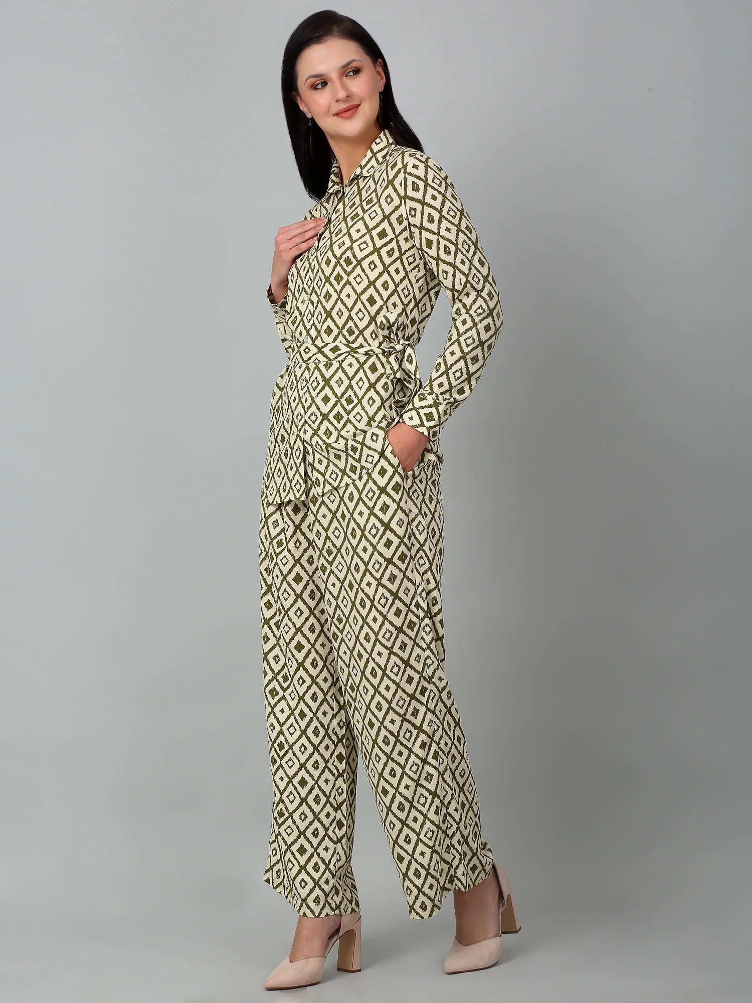 Women's Green Printed Casual Co-ord Set - Image 4