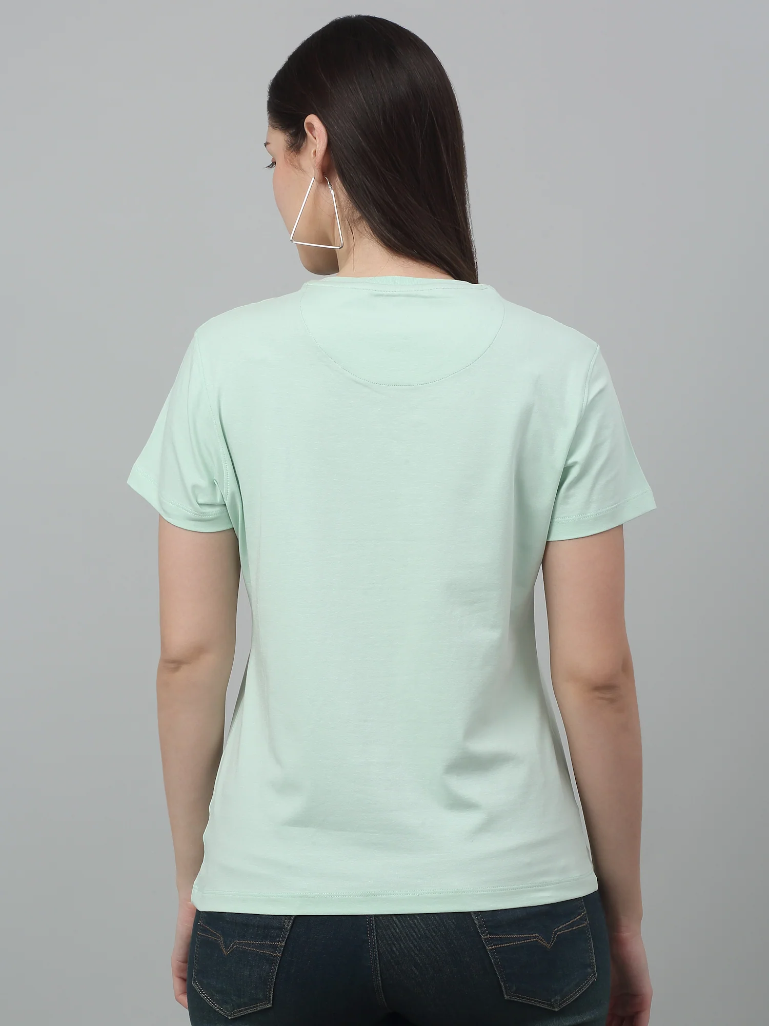 Women's Casual Regular Short Sleeve Green Round neck Typographic Print T-Shirt - Image 2
