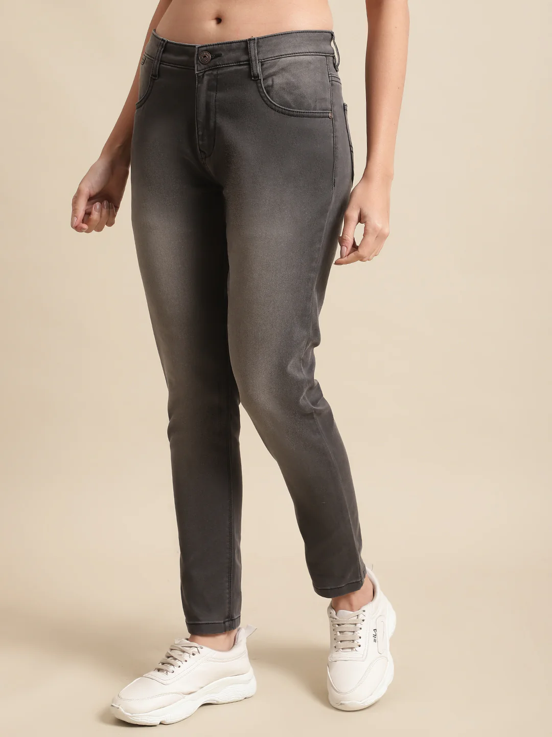 Women's Casual Skinny Fit Grey Medium Fade Mid rise Jeans - Image 3