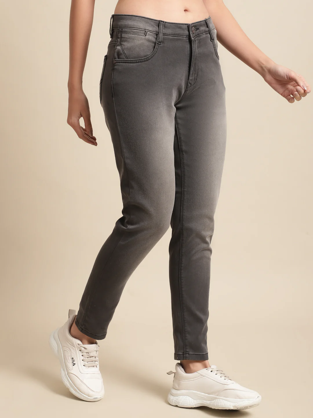 Women's Casual Skinny Fit Grey Medium Fade Mid rise Jeans - Image 4