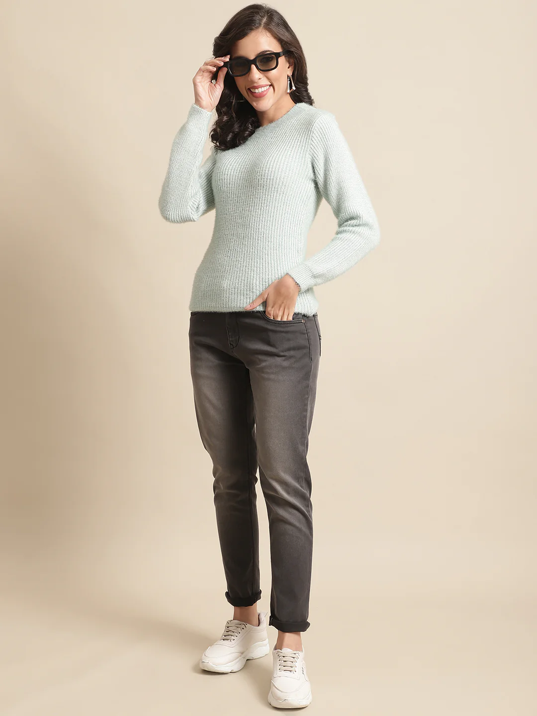 Women's Casual Skinny Fit Grey Medium Fade Mid rise Jeans - Image 5