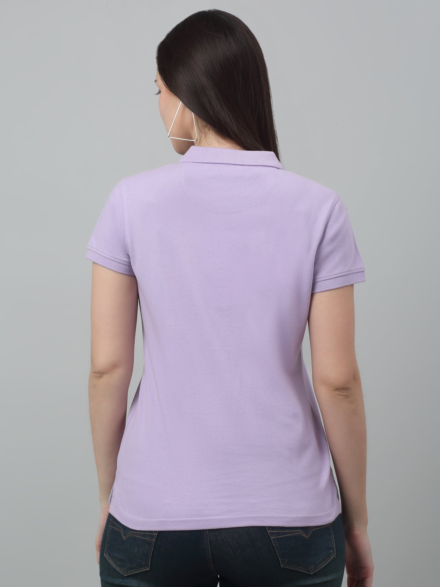 Women's Casual Regular Short Sleeve Lavender Polo neck  T-Shirt - Image 2