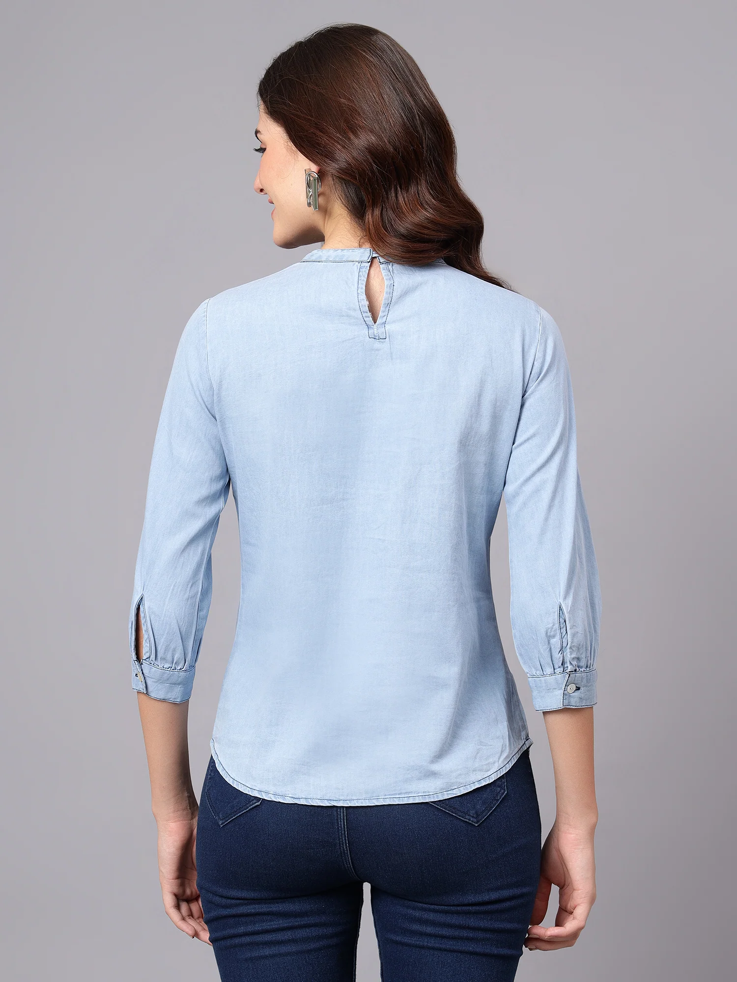 Women's Light Blue Embroidery Casual Top - Image 2