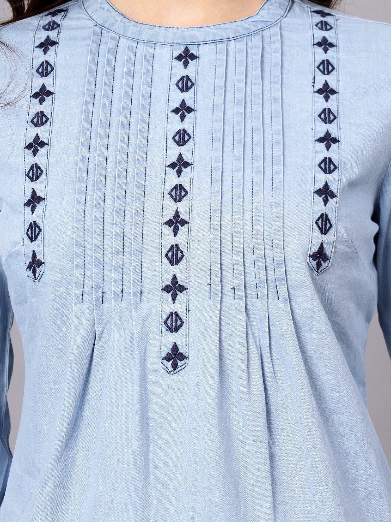 Women's Light Blue Embroidery Casual Top - Image 5