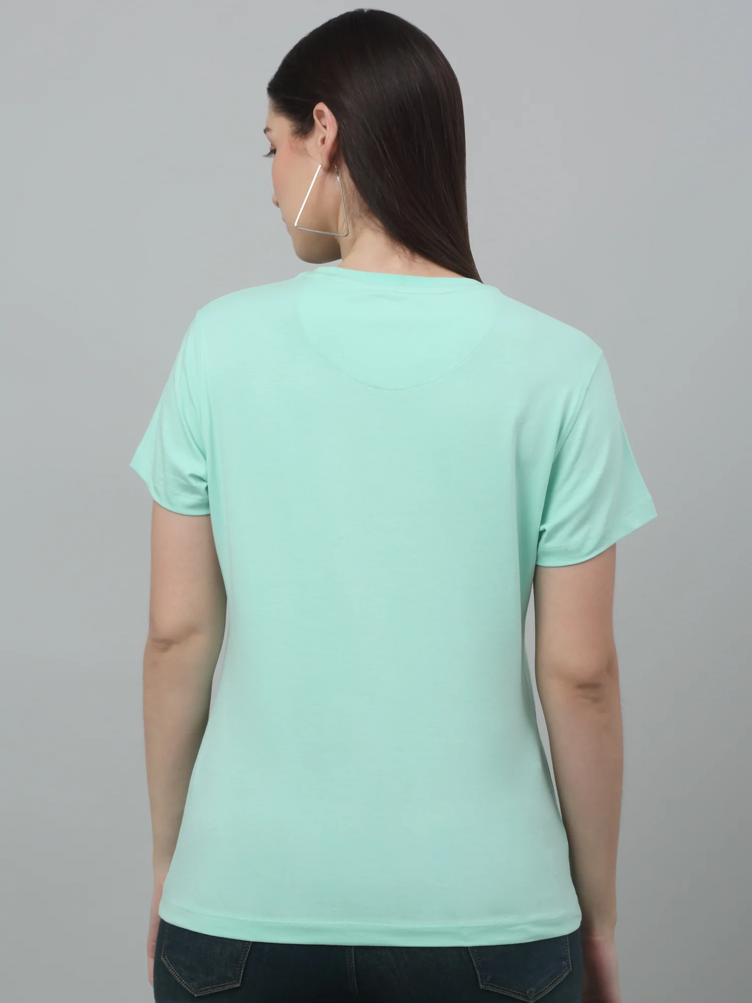 Women's Casual Regular Short Sleeve Pista Green Round neck Typographic Print T-Shirt - Image 2