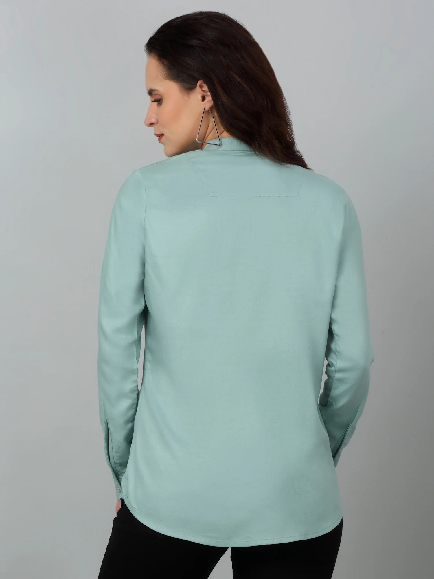 Women's Casual  Light Green Solid Mandarin Collar Tunic - Image 2