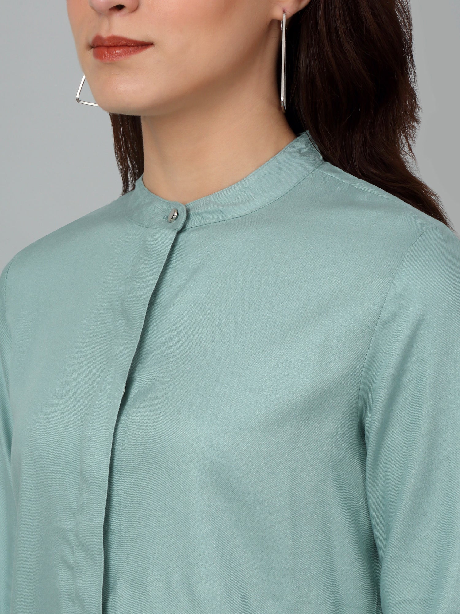 Women's Casual  Light Green Solid Mandarin Collar Tunic - Image 5