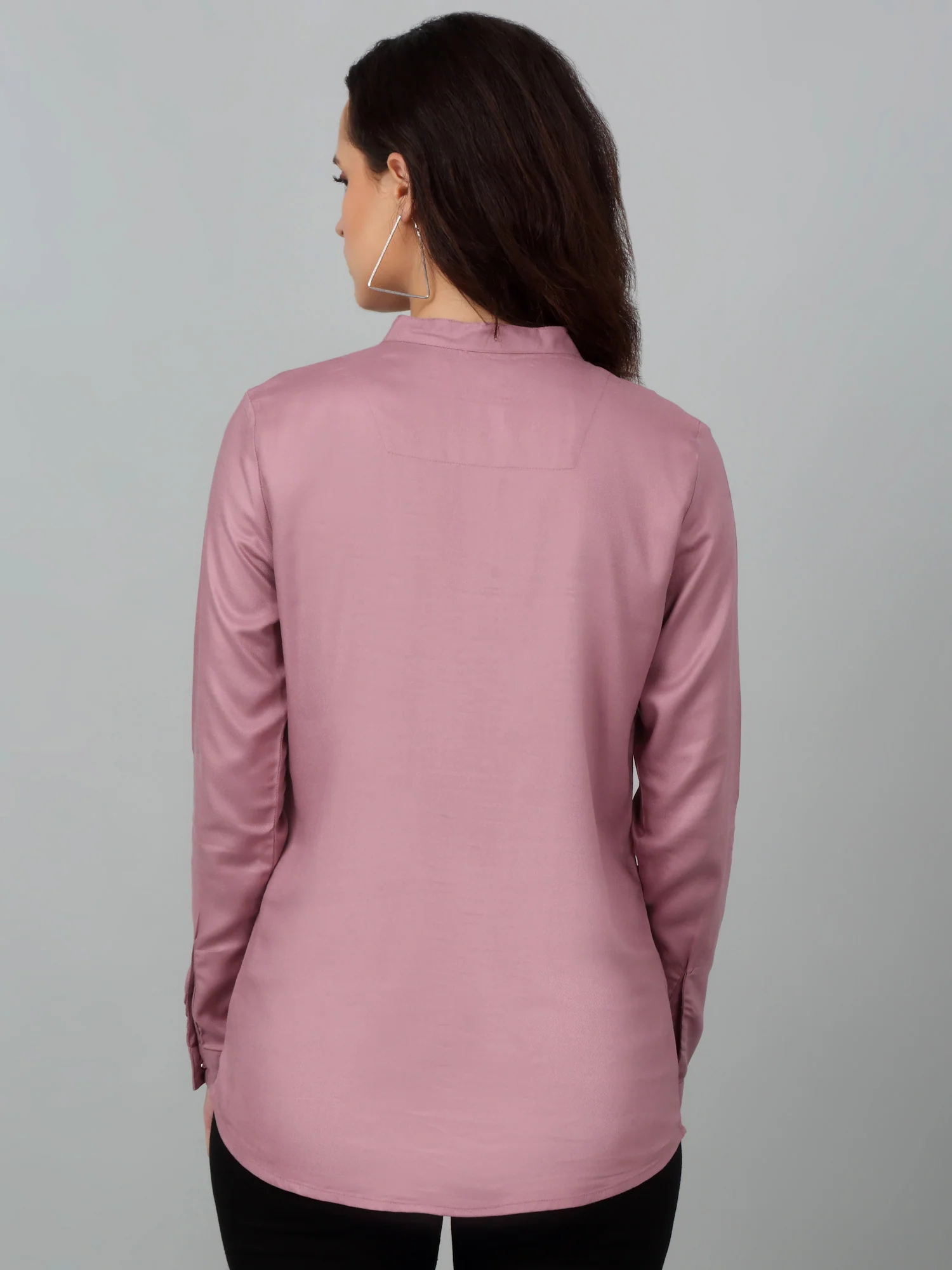 Women's Casual  Light Pink Solid Mandarin Collar Tunic - Image 2