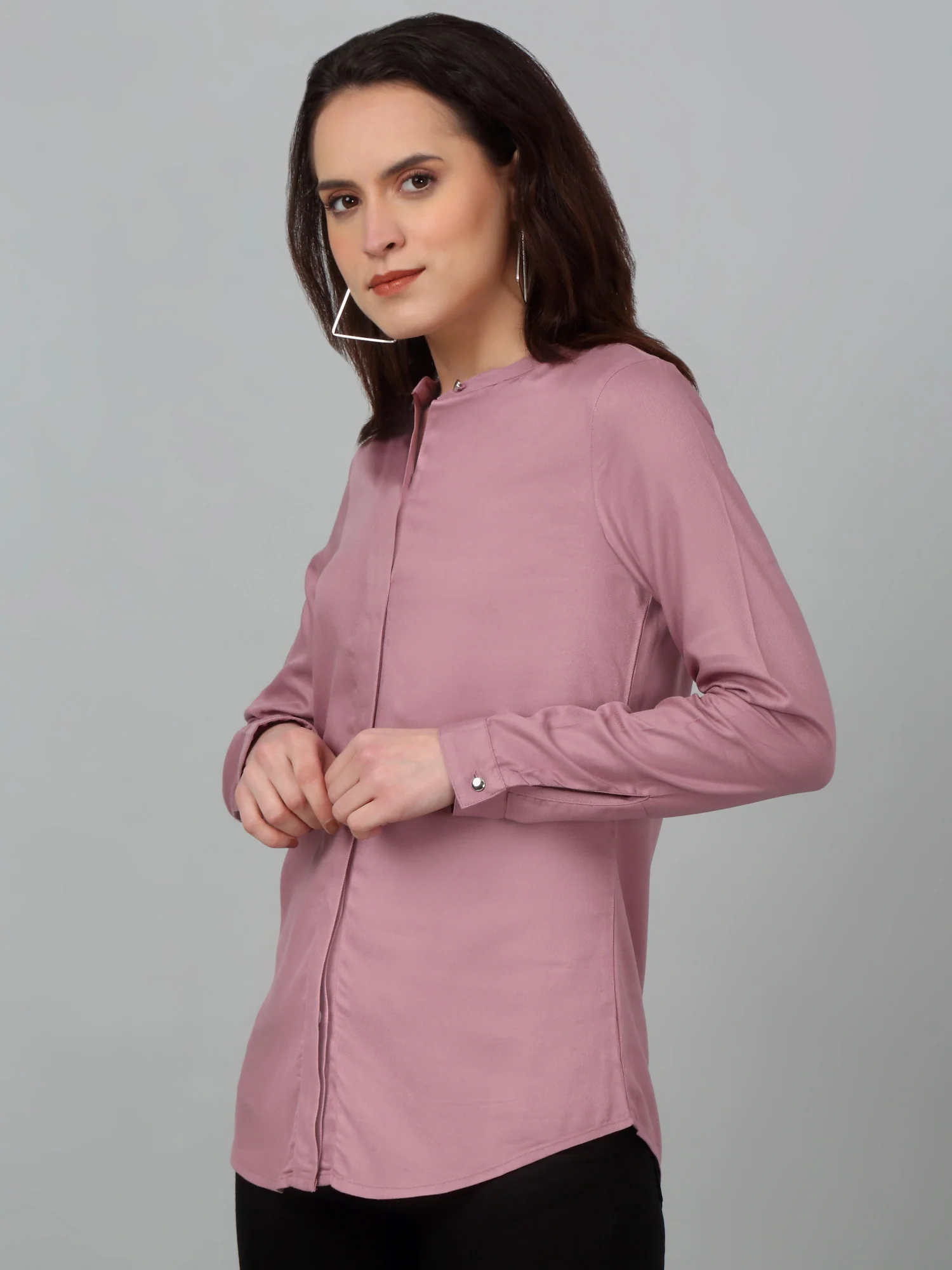 Women's Casual  Light Pink Solid Mandarin Collar Tunic - Image 3