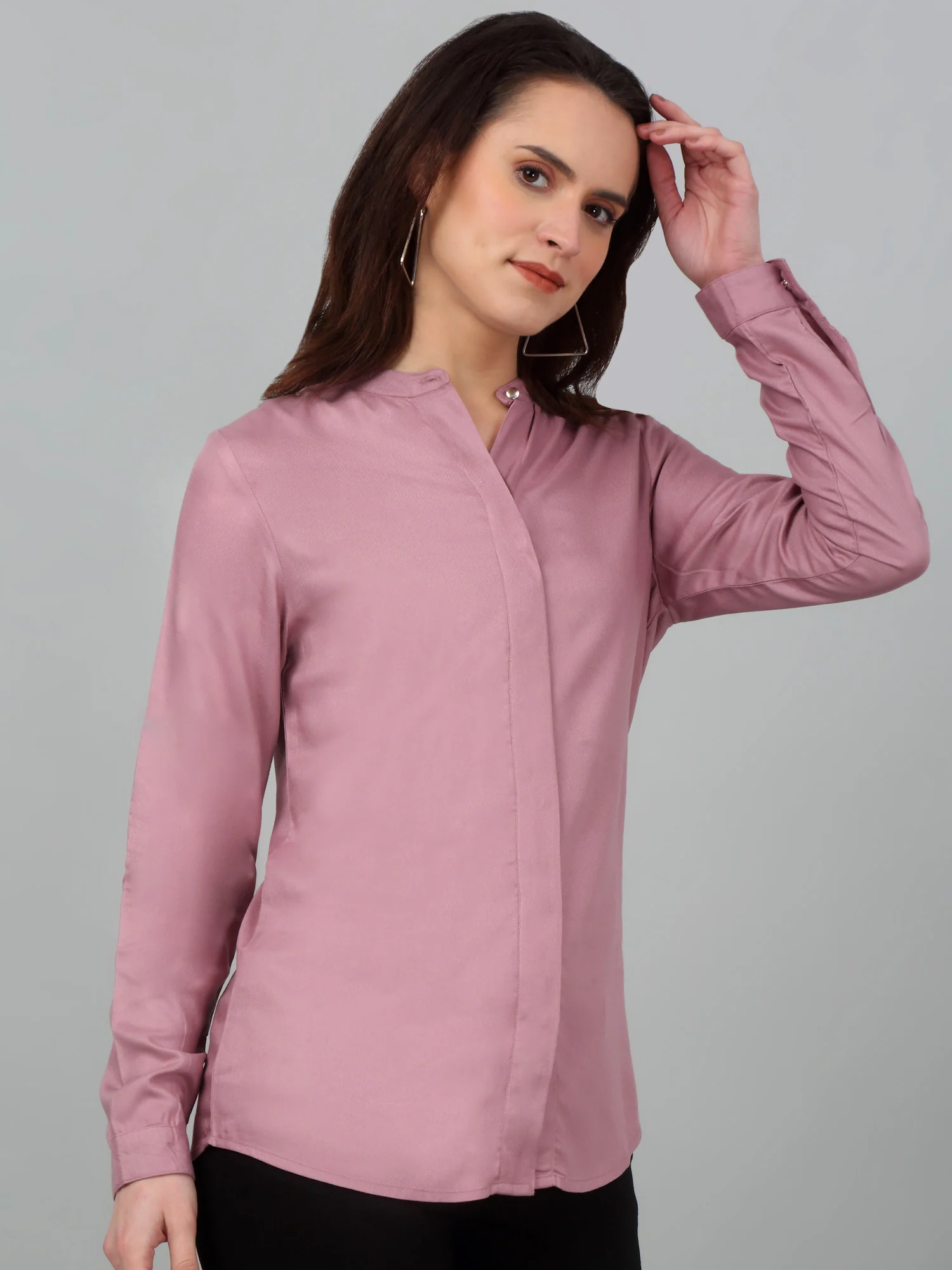 Women's Casual  Light Pink Solid Mandarin Collar Tunic - Image 4
