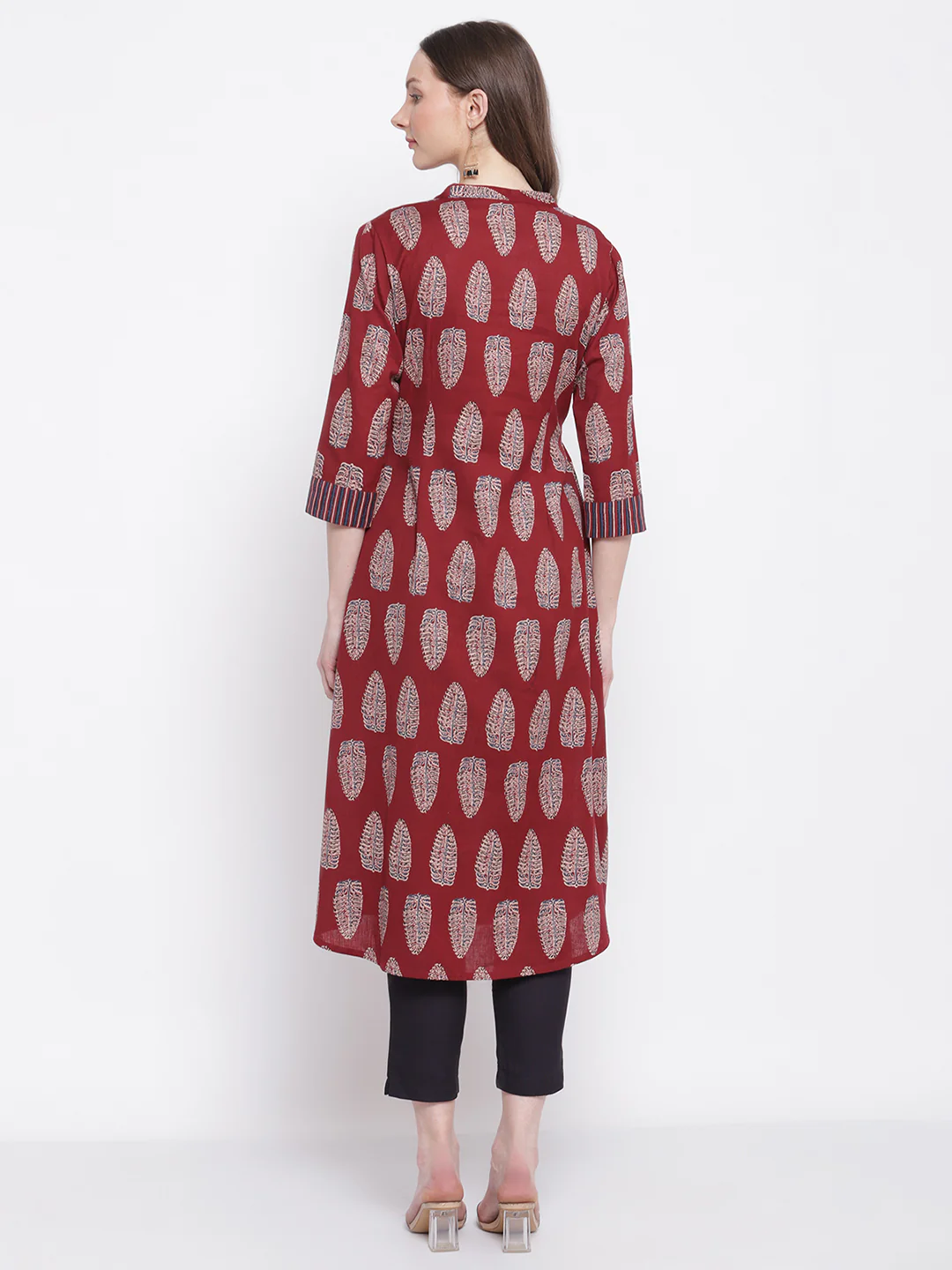 Women's Casual Band Collar Maroon All over Printed   Knee length Kurti - Image 2