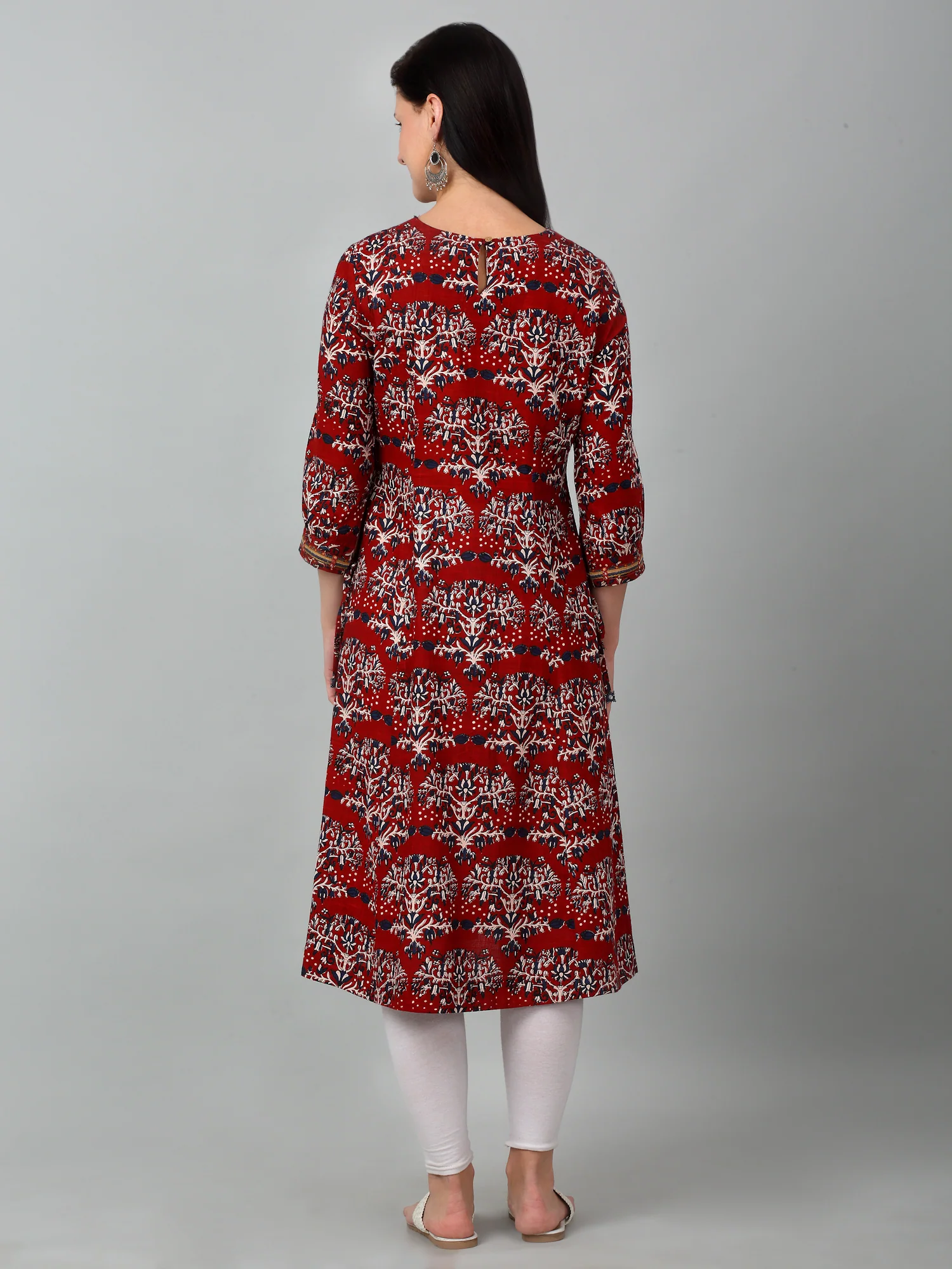 Women's Casual V Neck Maroon All Over Printed Knee Length Kurti - Image 2