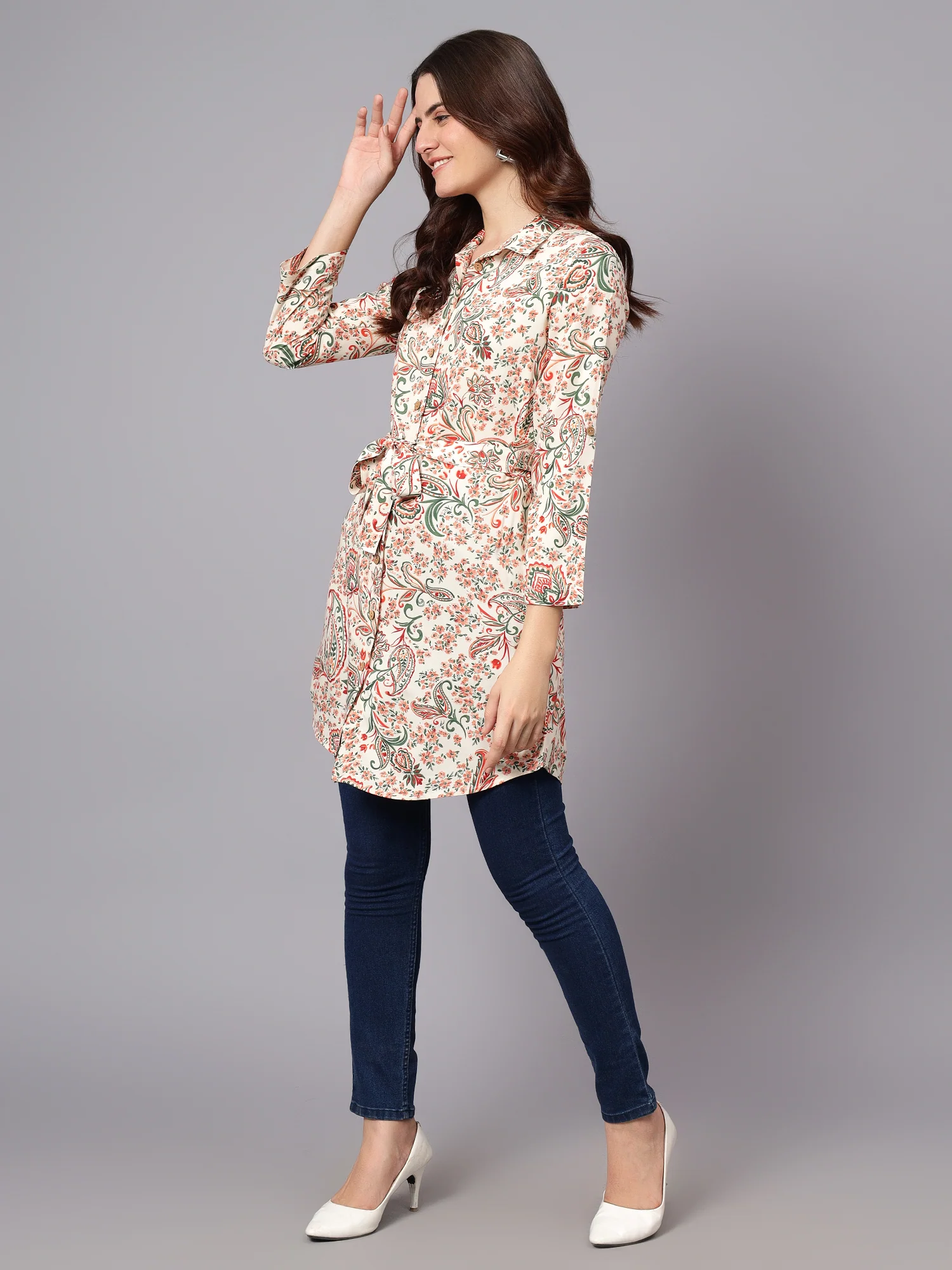 Women's Mulicolor Floral Printed Casual Tunic - Image 3