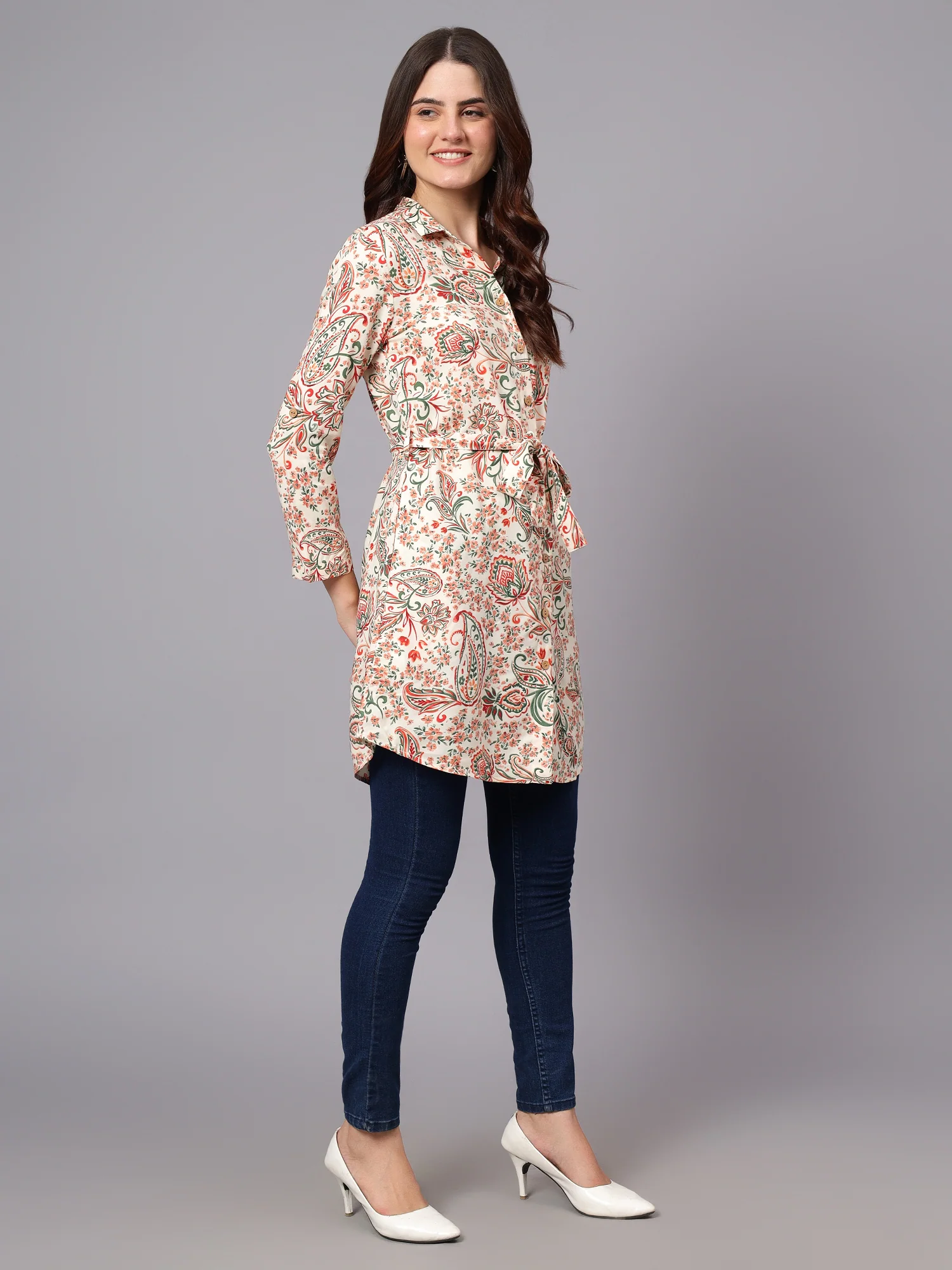 Women's Mulicolor Floral Printed Casual Tunic - Image 4