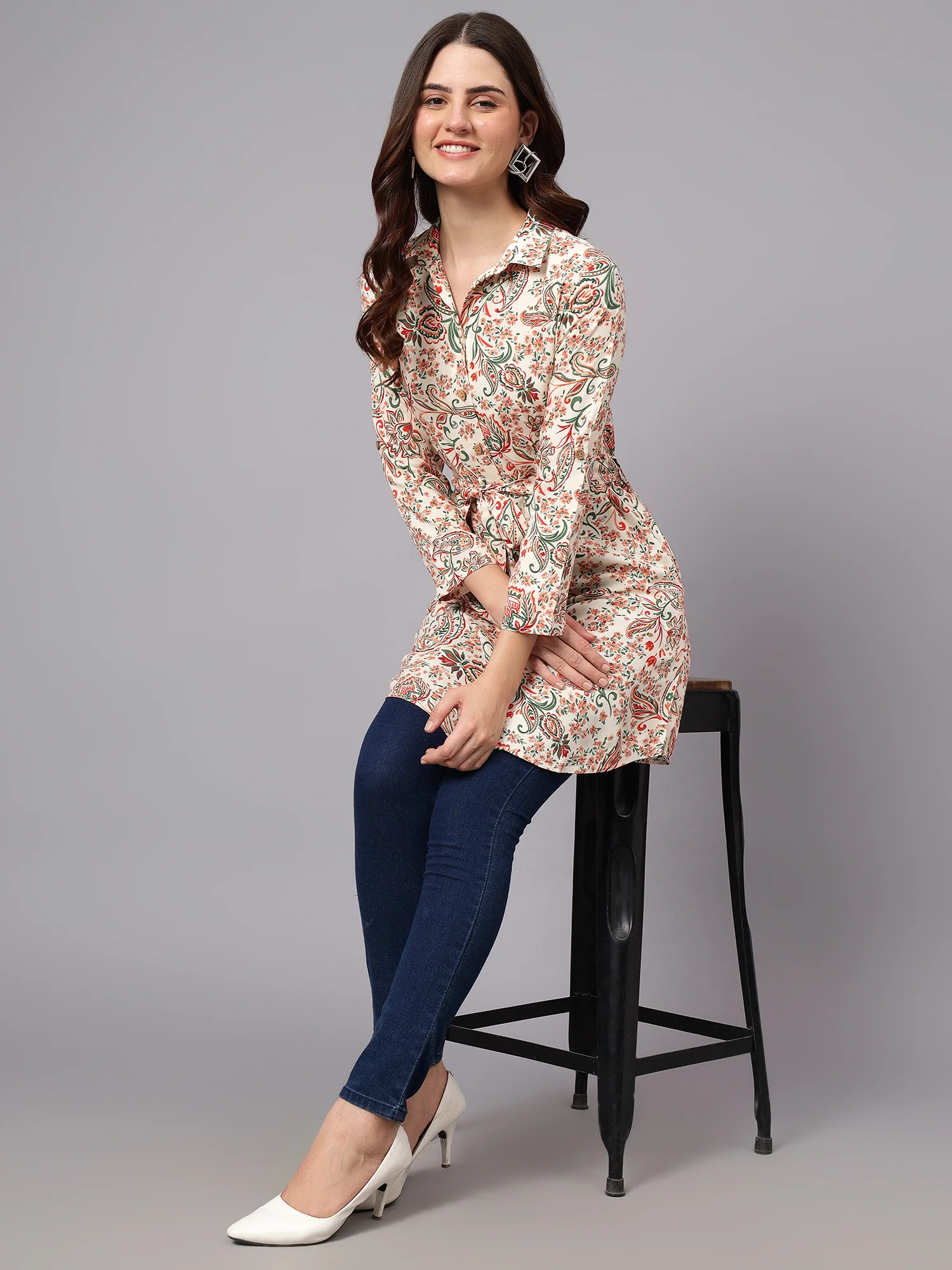 Women's Mulicolor Floral Printed Casual Tunic - Image 6