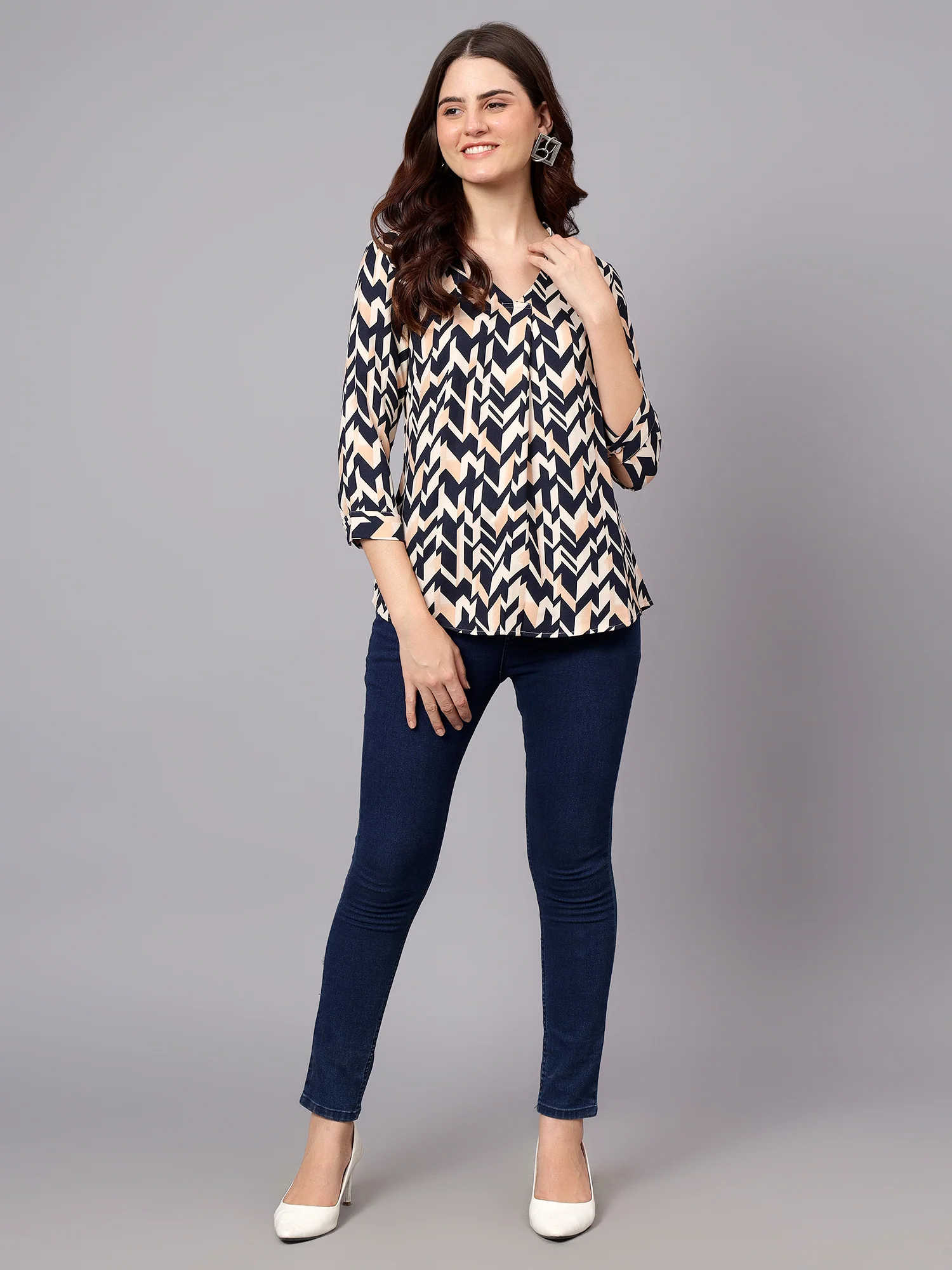 Women's Mulicolor Geometric Print Casual Top - Image 6