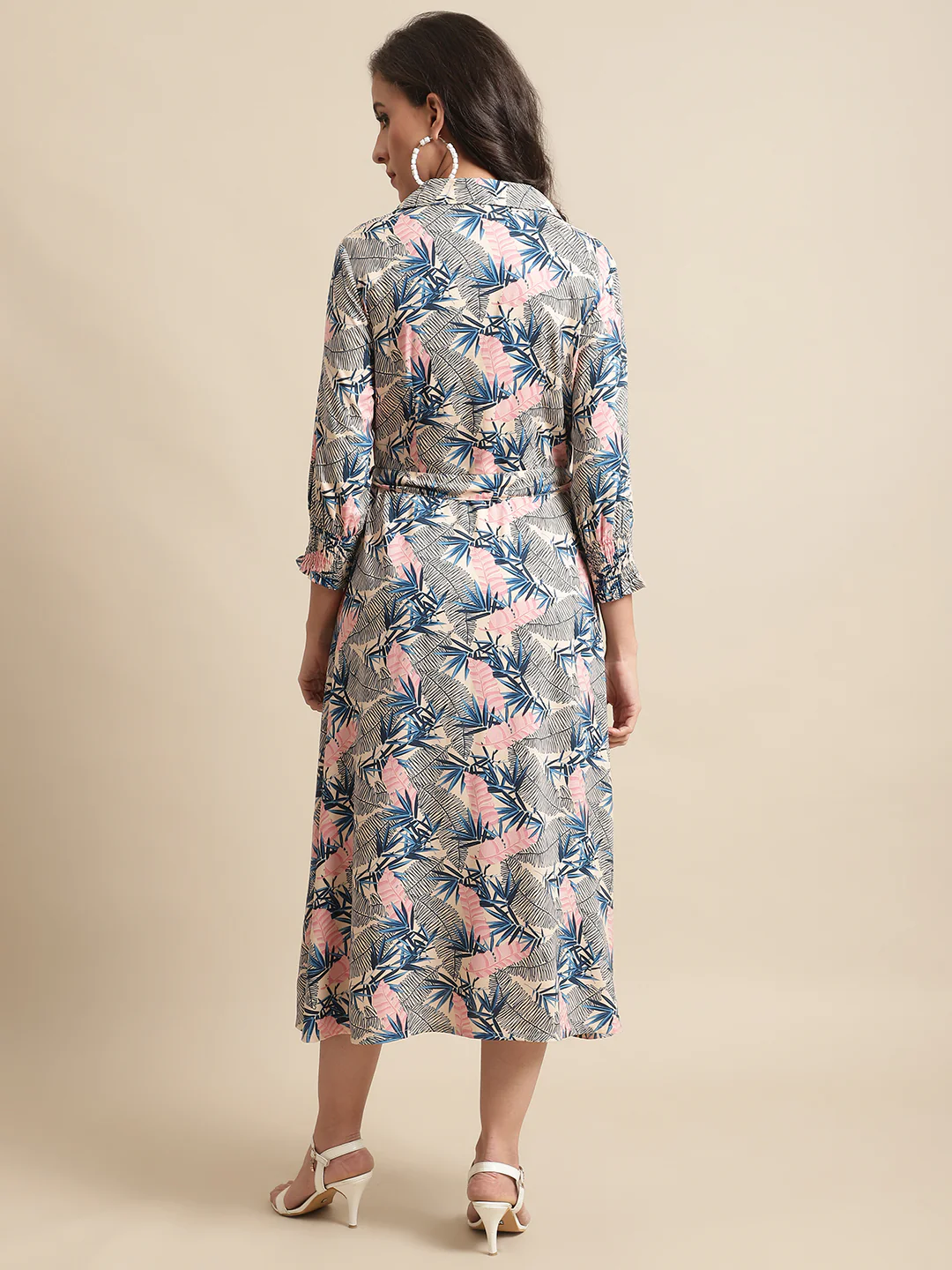 Women's Casual Shirt collar Multi Color Tropical Print Shirt Dress - Image 2