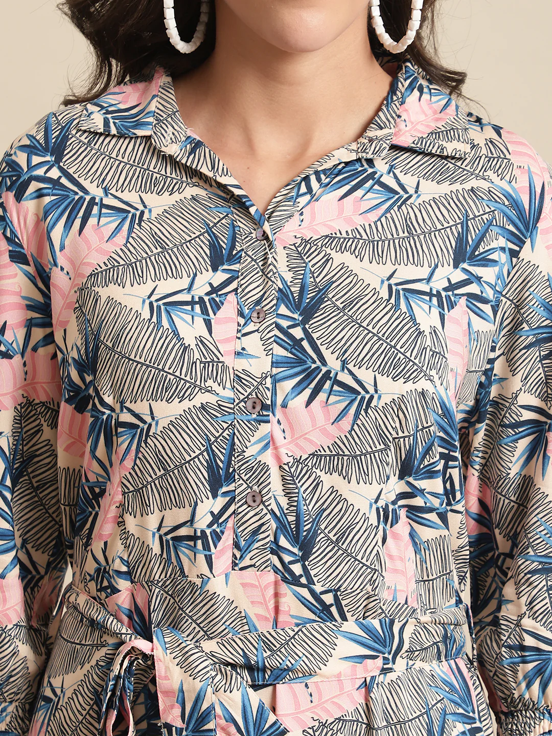 Women's Casual Shirt collar Multi Color Tropical Print Shirt Dress - Image 6
