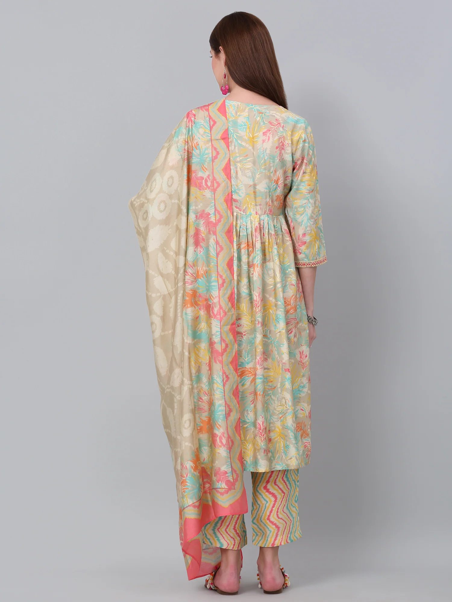 Women's Multi Floral Print Kurti Plazzo Dupatta Set - Image 2