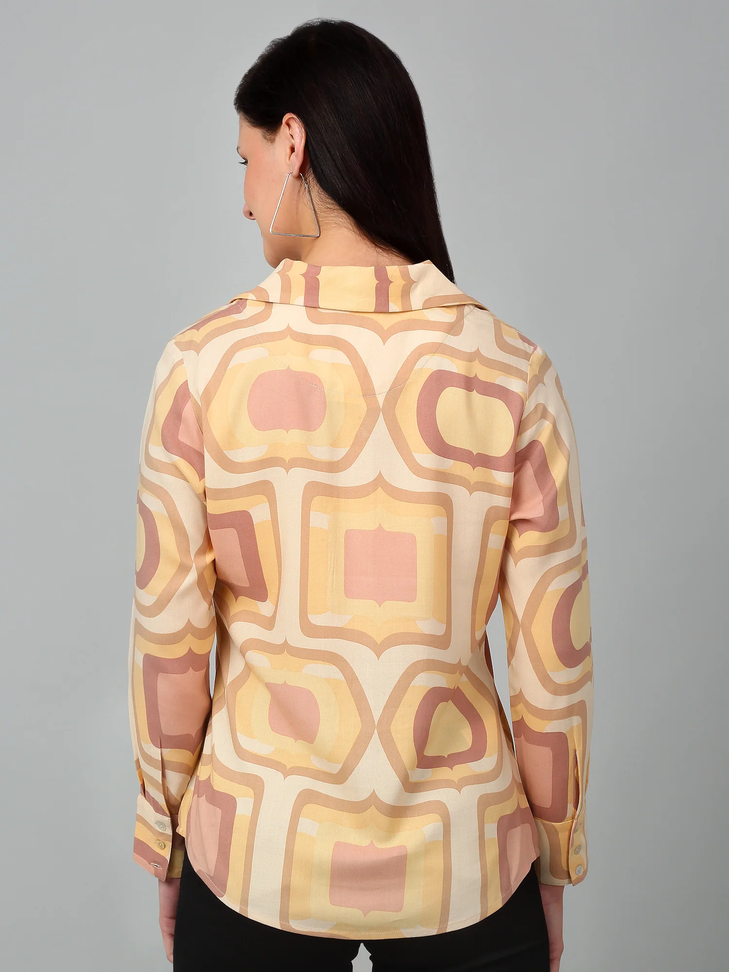 Women's Casual  Multi Color Geometric Print Spread Collar Top - Image 2