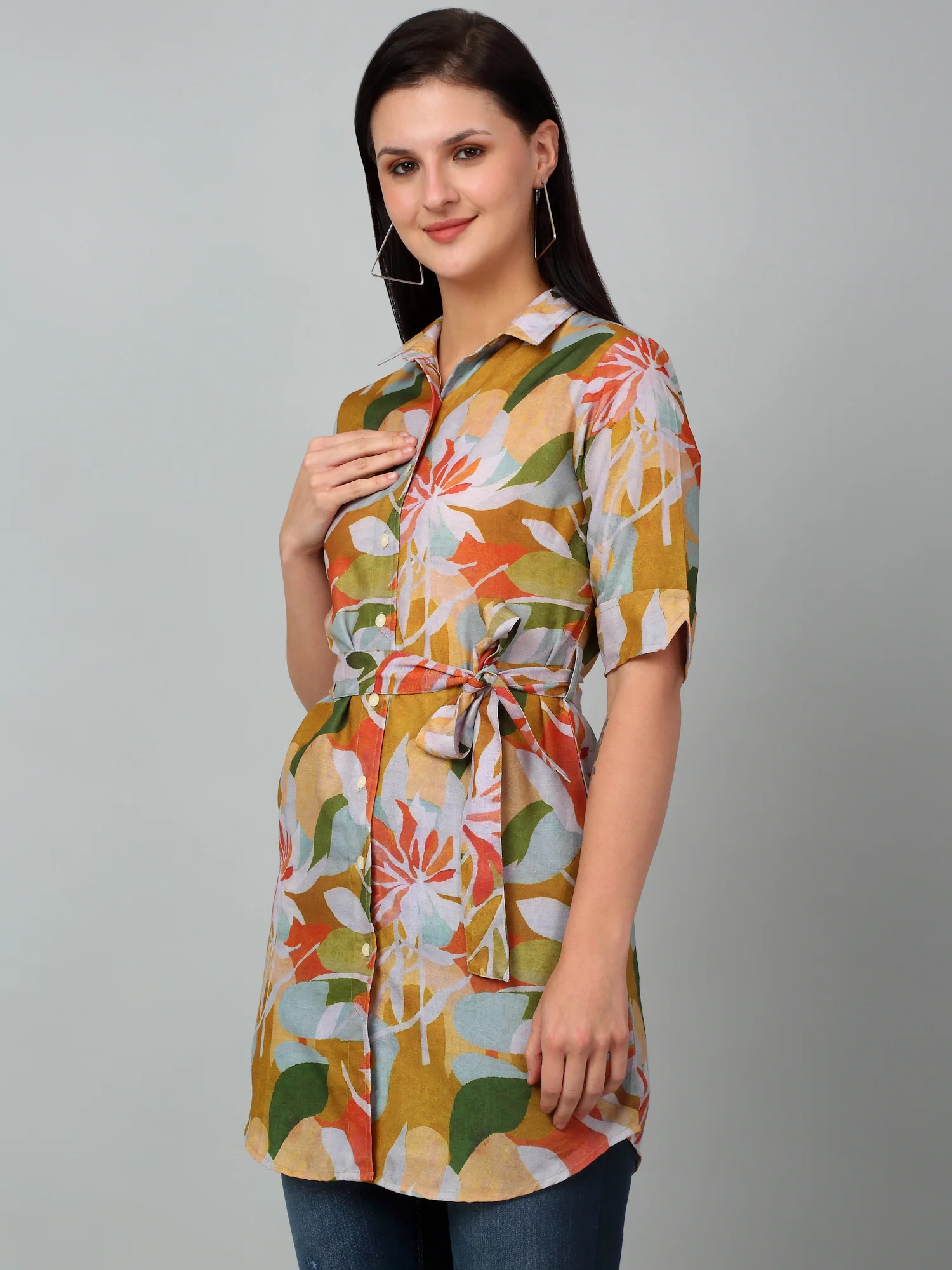 Women's Casual  Multi Color Floral Print Spread Collar Top - Image 4
