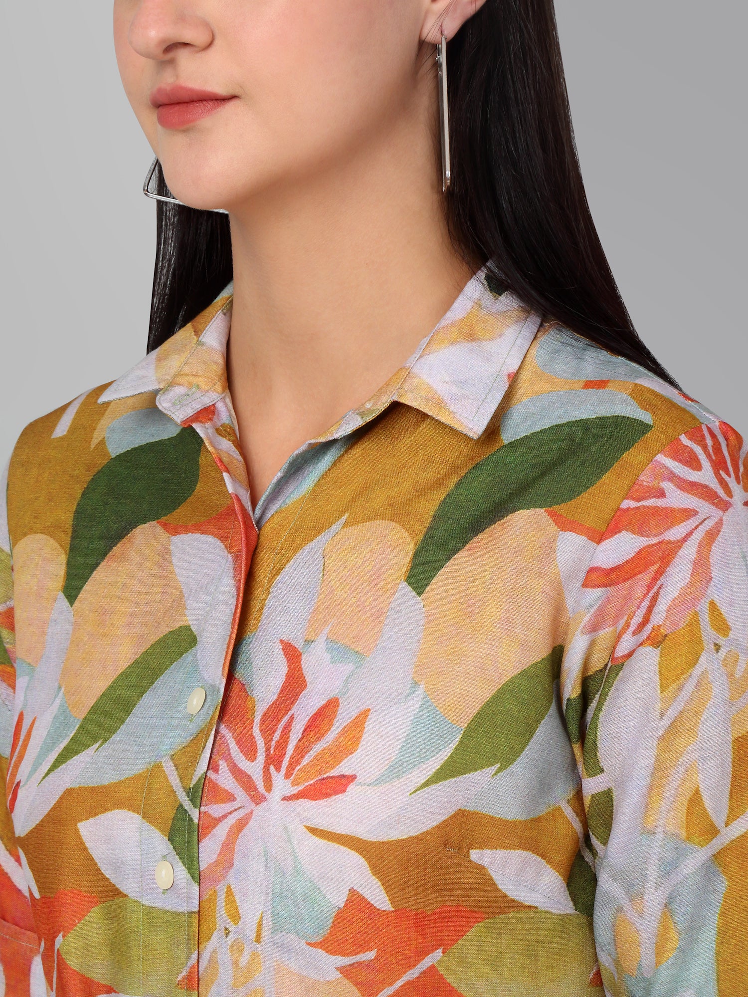 Women's Casual  Multi Color Floral Print Spread Collar Top - Image 5