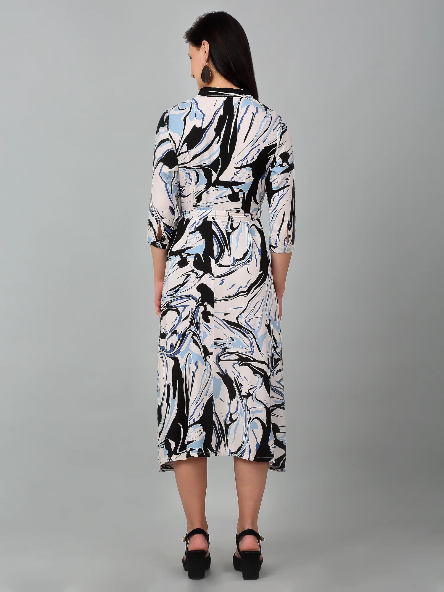 Women's Casual Shirt Collar Multi Color Abstract Print Fit & Flared Dress - Image 2