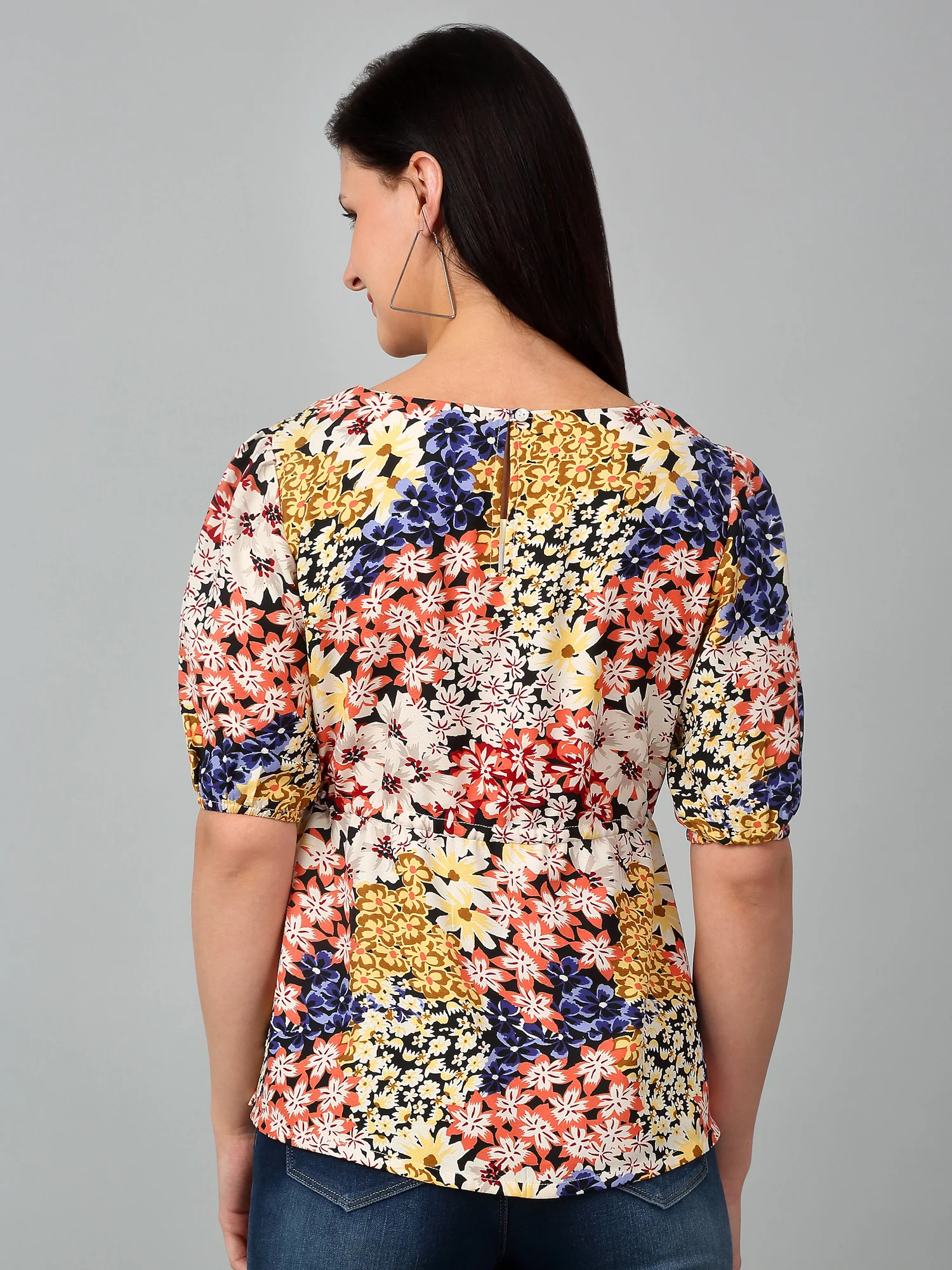 Women's Casual  Multi Color Floral Print Round neck Top - Image 2