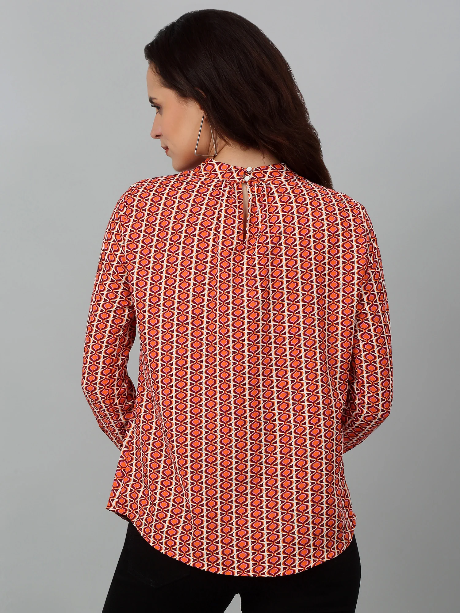 Women's Casual  Multi Color Geometric Print Band Collar Tunic - Image 5