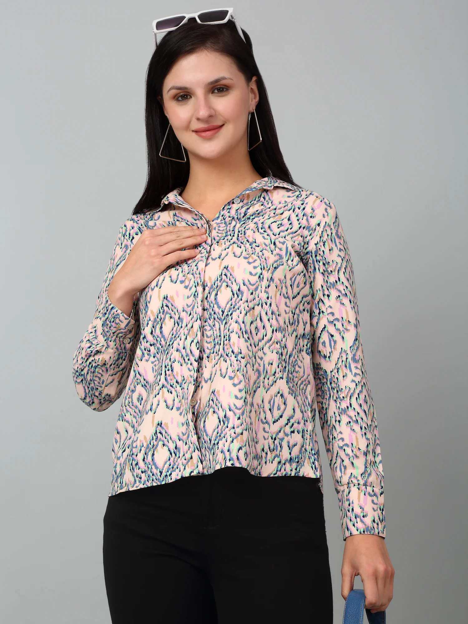 Women's Casual  Multi Color Abstract print Spread Collar Tunic - Image 6