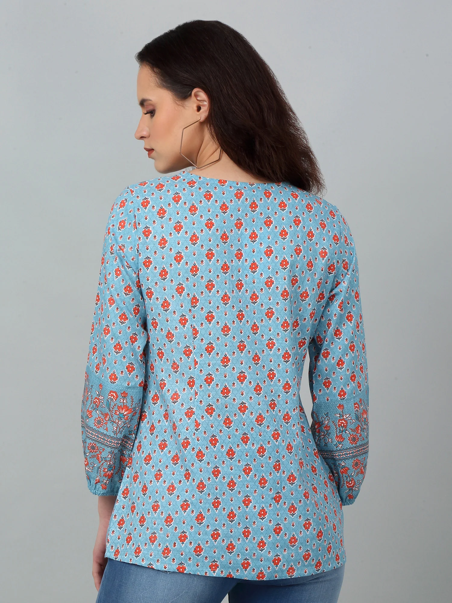 Women's Casual  Multi Color Floral Print Round neck with tie up Tunic - Image 2