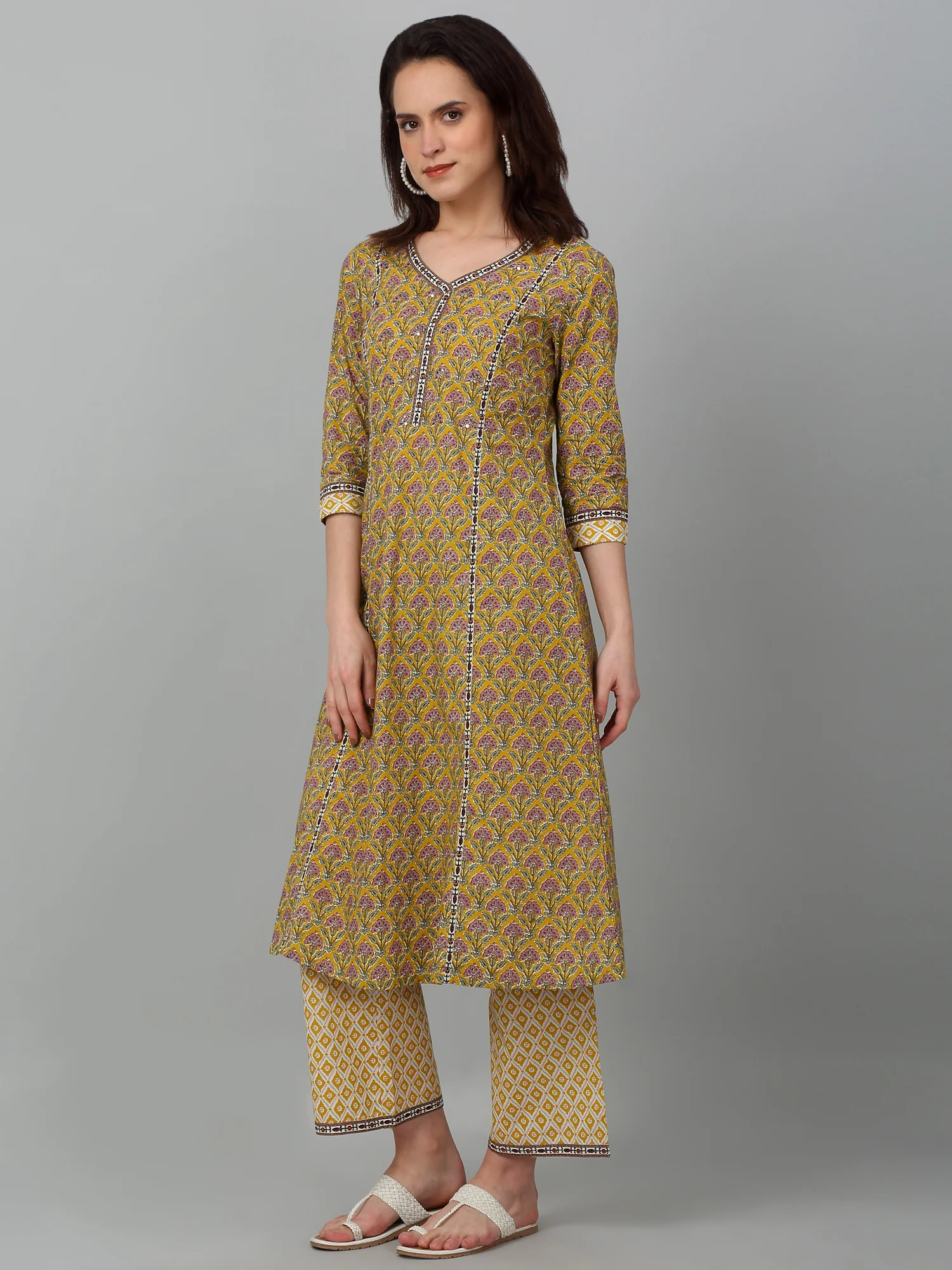 Women's Casual Mustard Printed Palazzo Set - Image 3